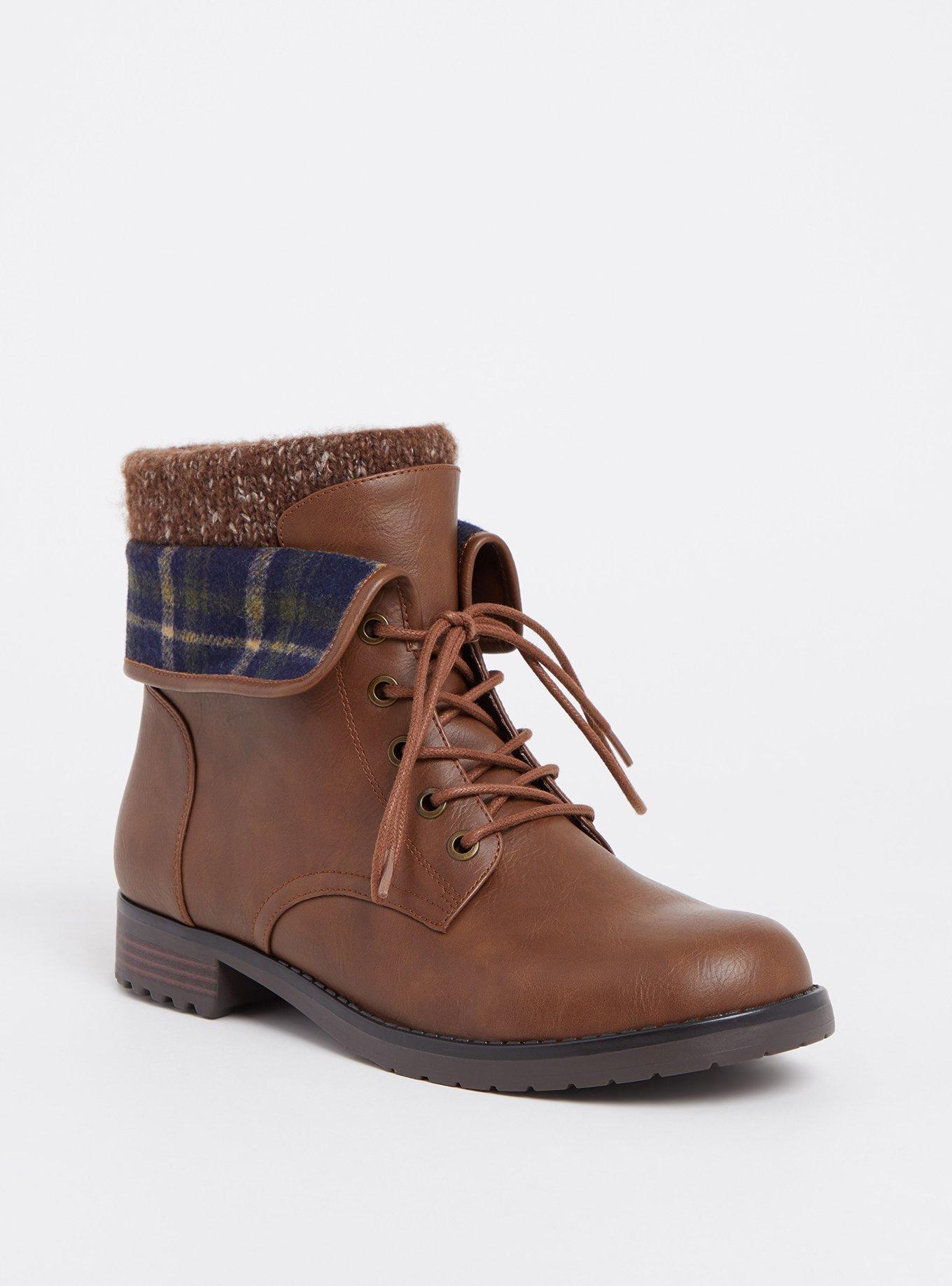 Foldover Sweater Combat Boot (WW), BROWN, hi-res