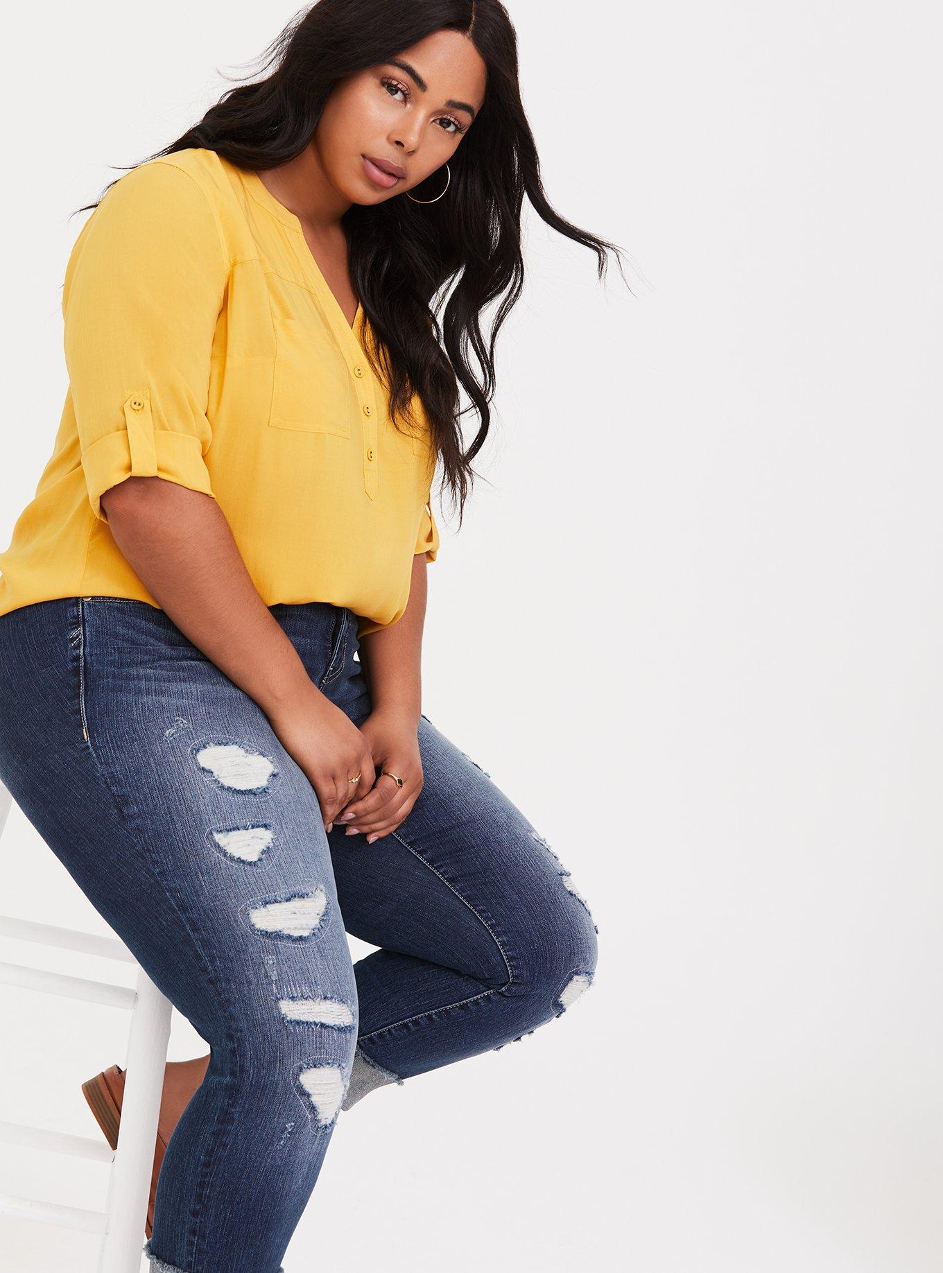 Harper - Yellow Stretch Challis Pullover Blouse, MINERAL YELLOW, alternate