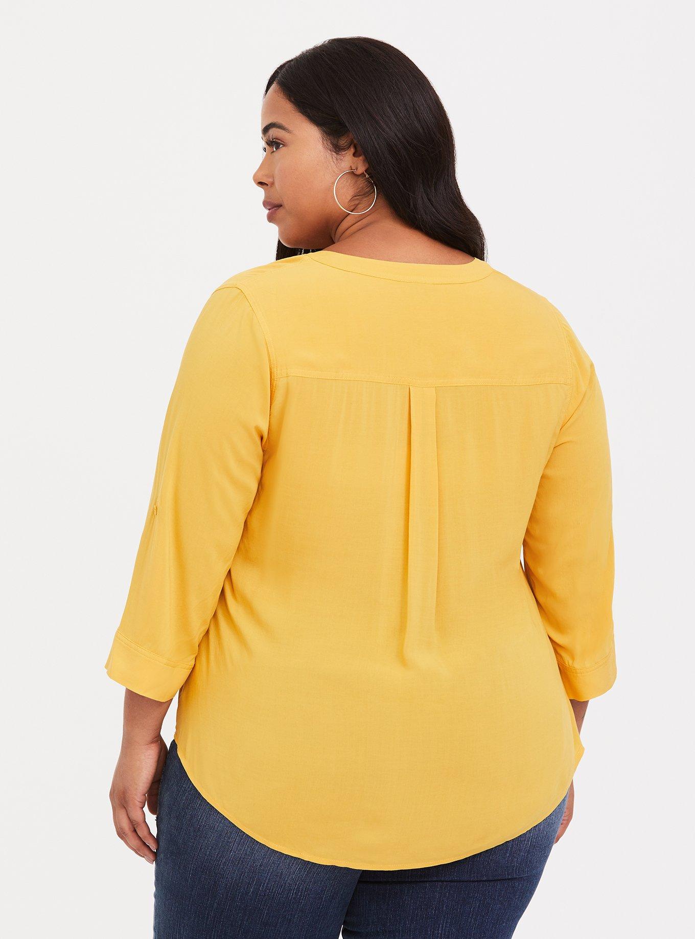 Harper - Yellow Stretch Challis Pullover Blouse, MINERAL YELLOW, alternate