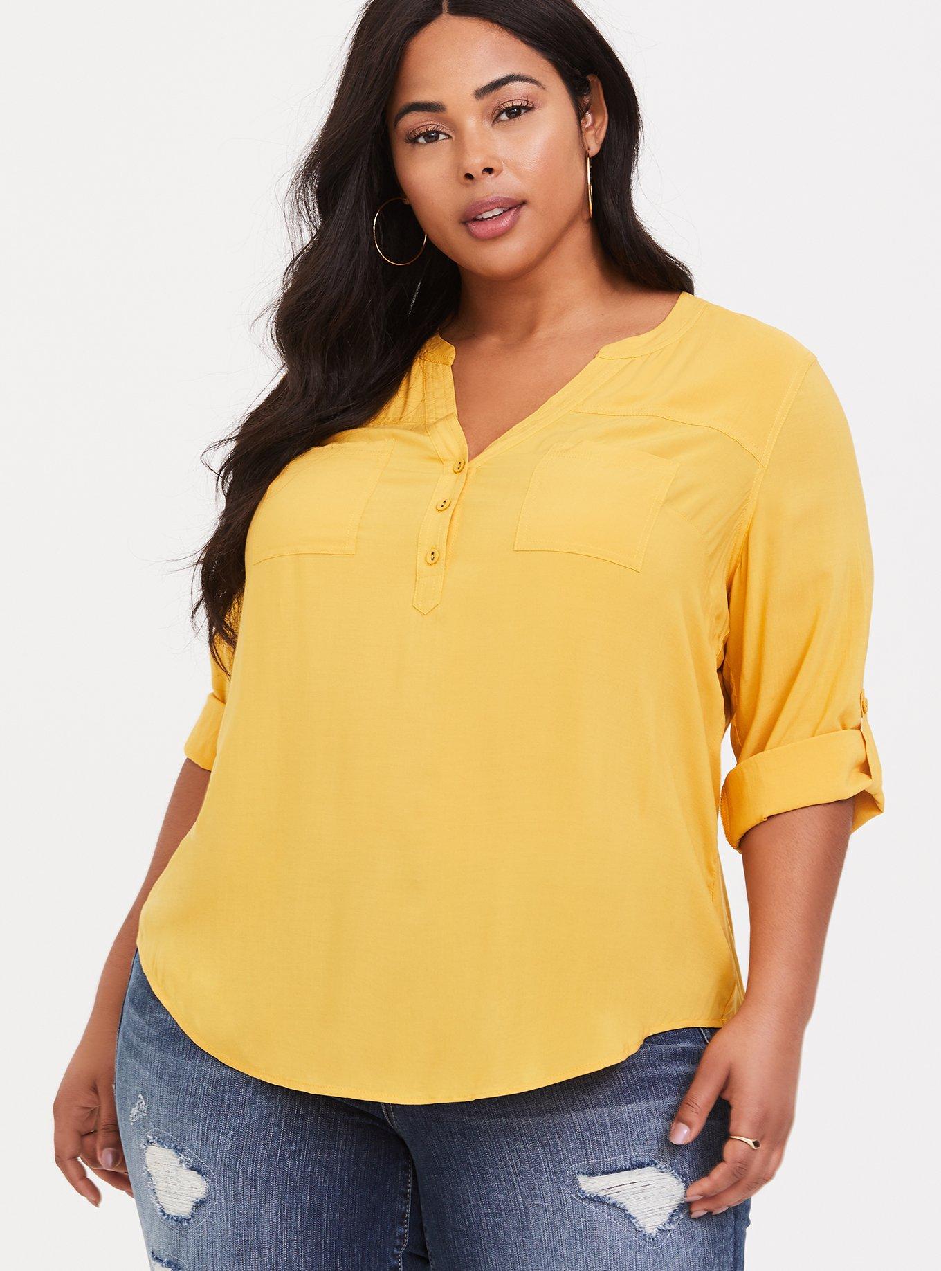 Plus Size - Harper - Yellow Stretch Challis Pullover Blouse - Torrid