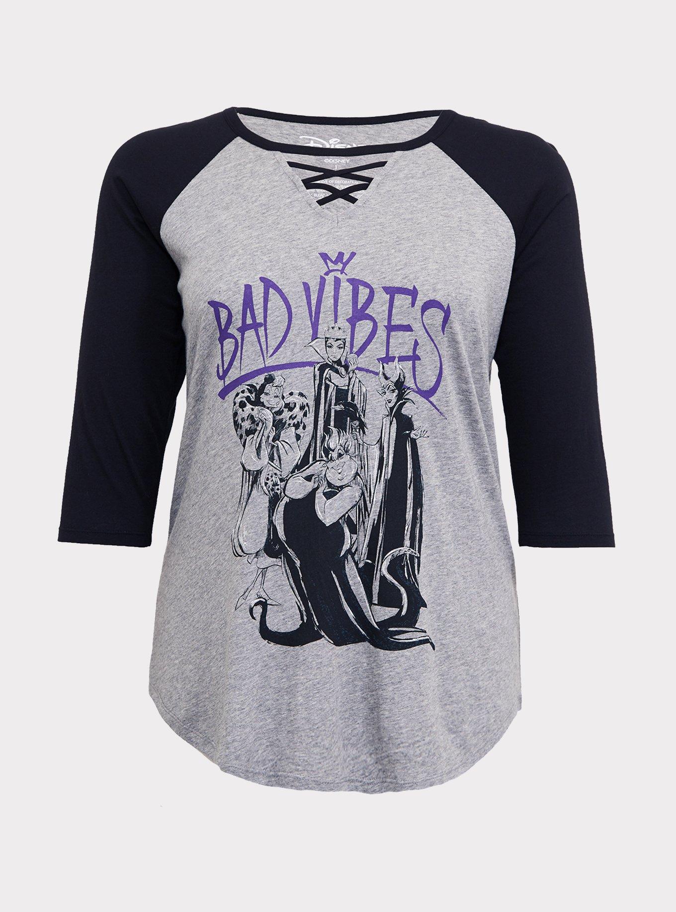 Disney Villains Grey Bad Vibes Lace-Up Raglan Top, , hi-res