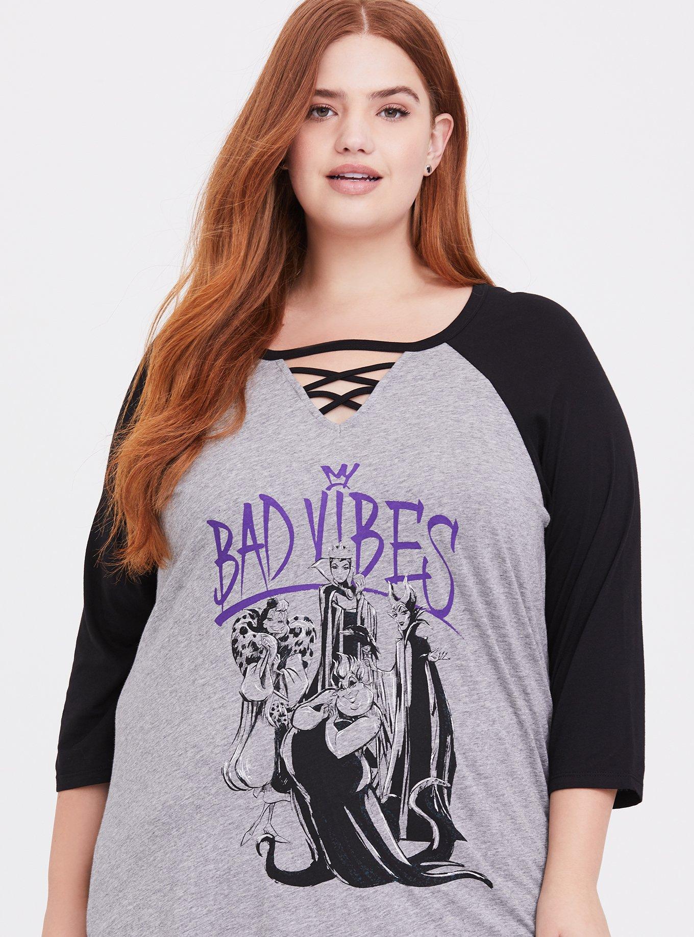 Disney Villains Grey Bad Vibes Lace-Up Raglan Top, , hi-res