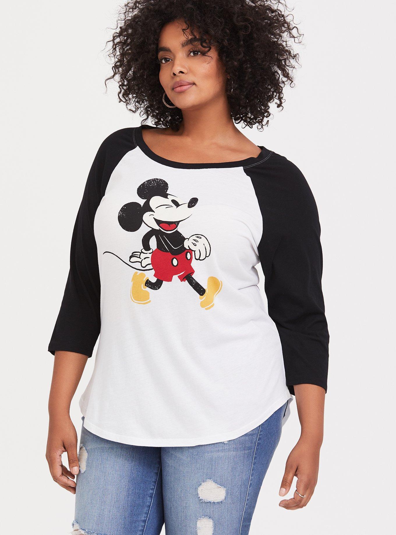 Plus Size Disney Mickey Mouse Black & White Raglan Top, WHITE BLACK, alternate