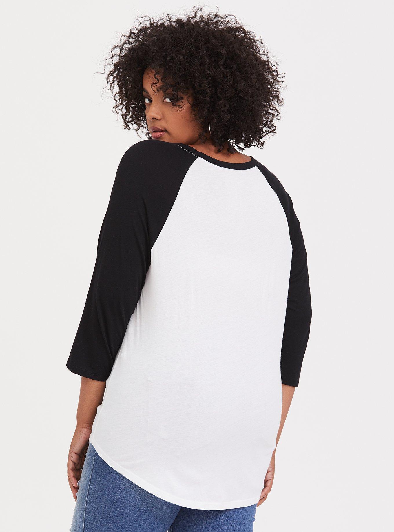 Plus Size Disney Mickey Mouse Black & White Raglan Top, WHITE BLACK, alternate