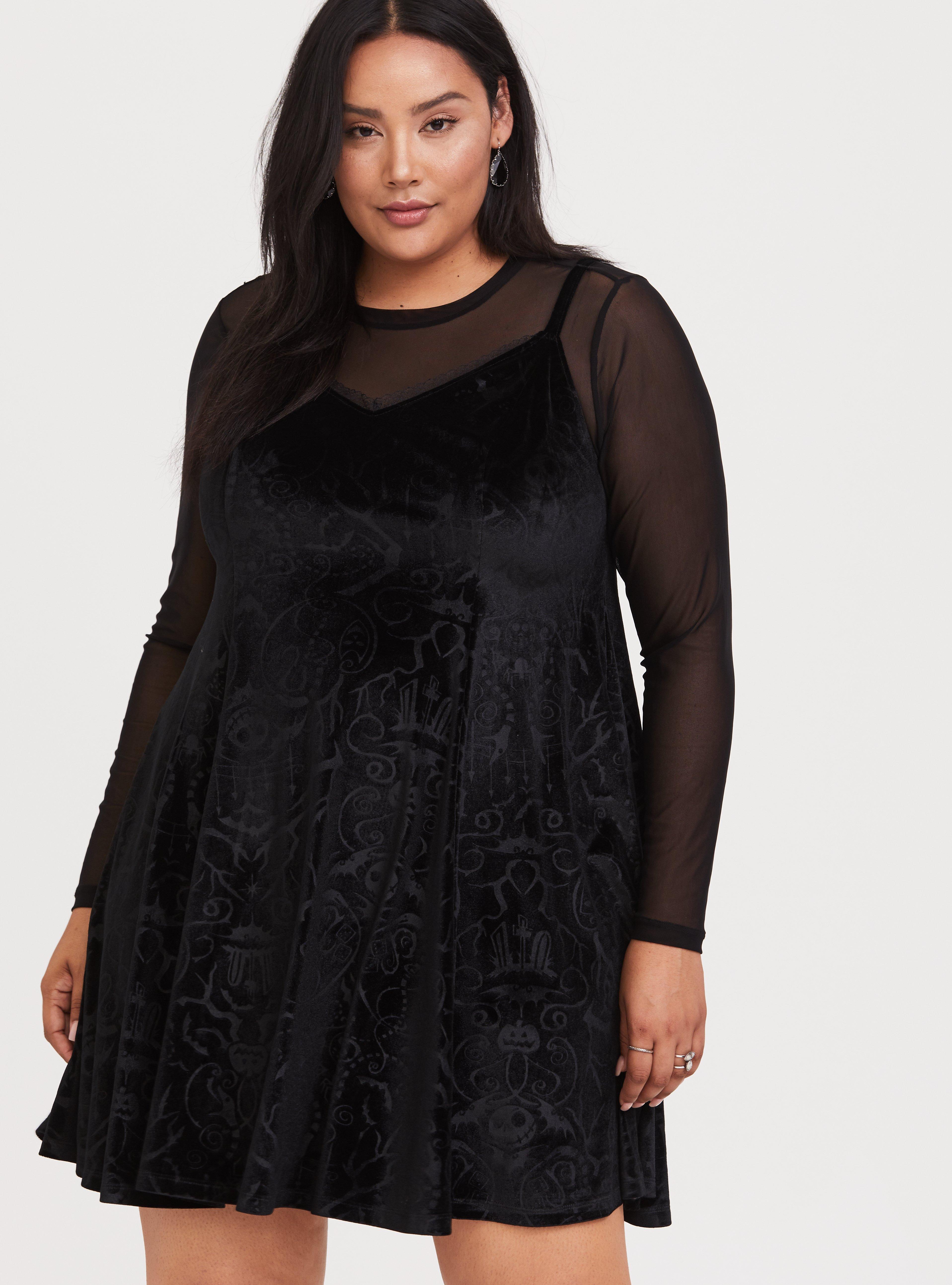 Disney The Nightmare Before Christmas Black Velvet Trapeze Dress, DEEP BLACK, alternate