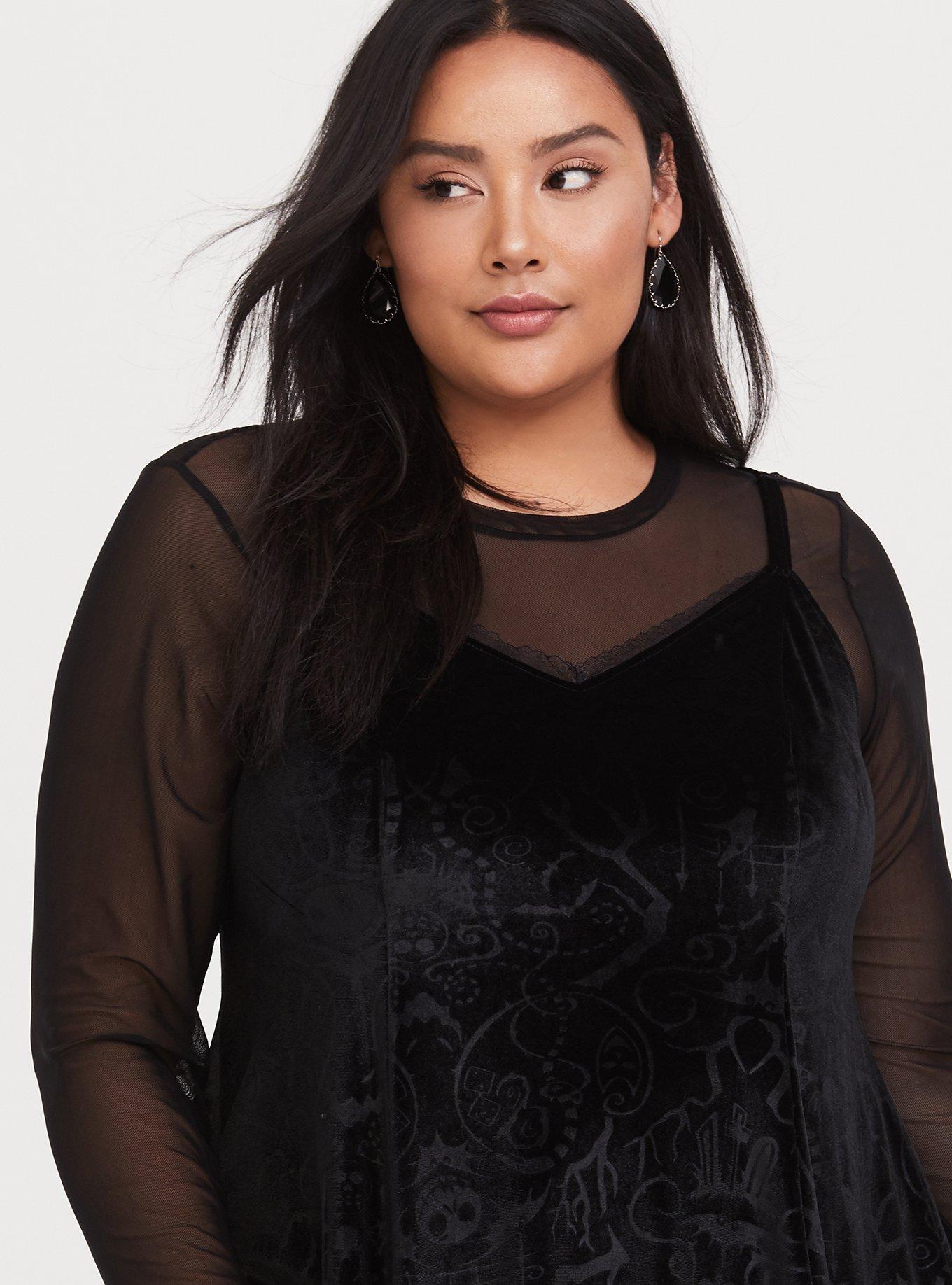 Disney The Nightmare Before Christmas Black Velvet Trapeze Dress, DEEP BLACK, alternate