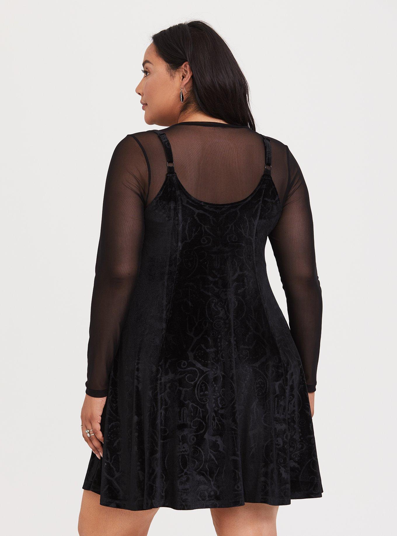 Disney The Nightmare Before Christmas Black Velvet Trapeze Dress, DEEP BLACK, alternate