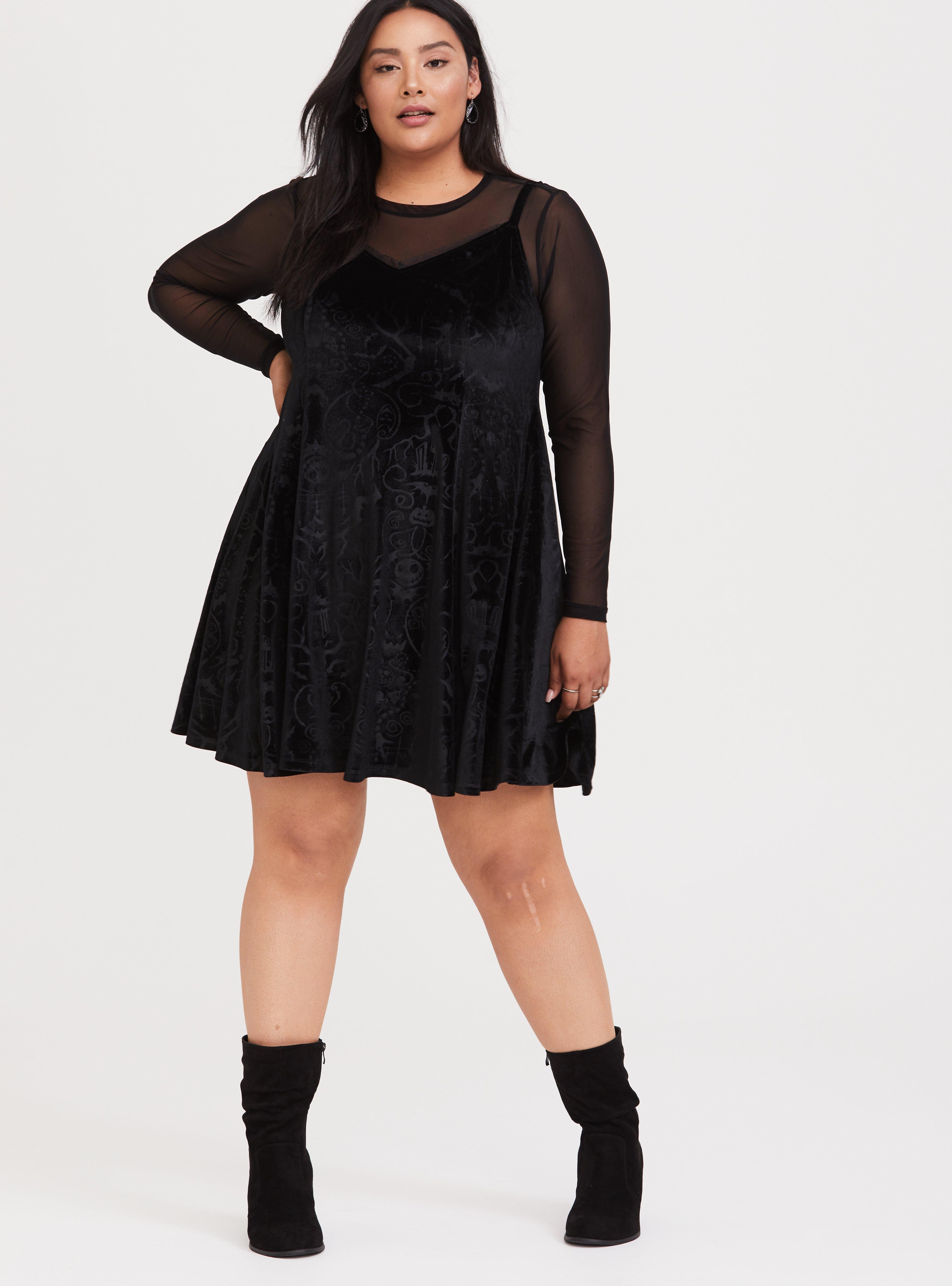 Plus Size - Disney The Nightmare Before Christmas Black Velvet Trapeze Dress  - Torrid