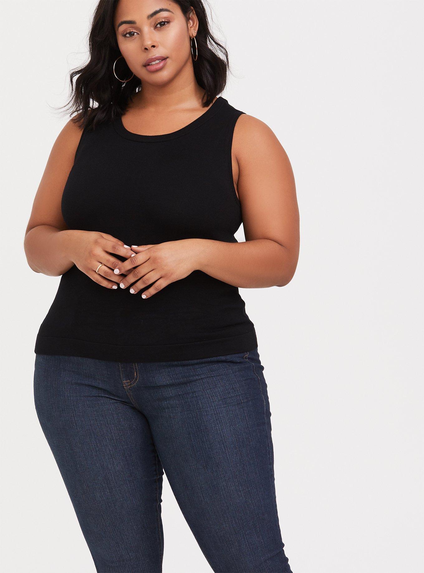 Plus Size Pullover Sleeveless Scoop Neck Sweater, BLACK, alternate