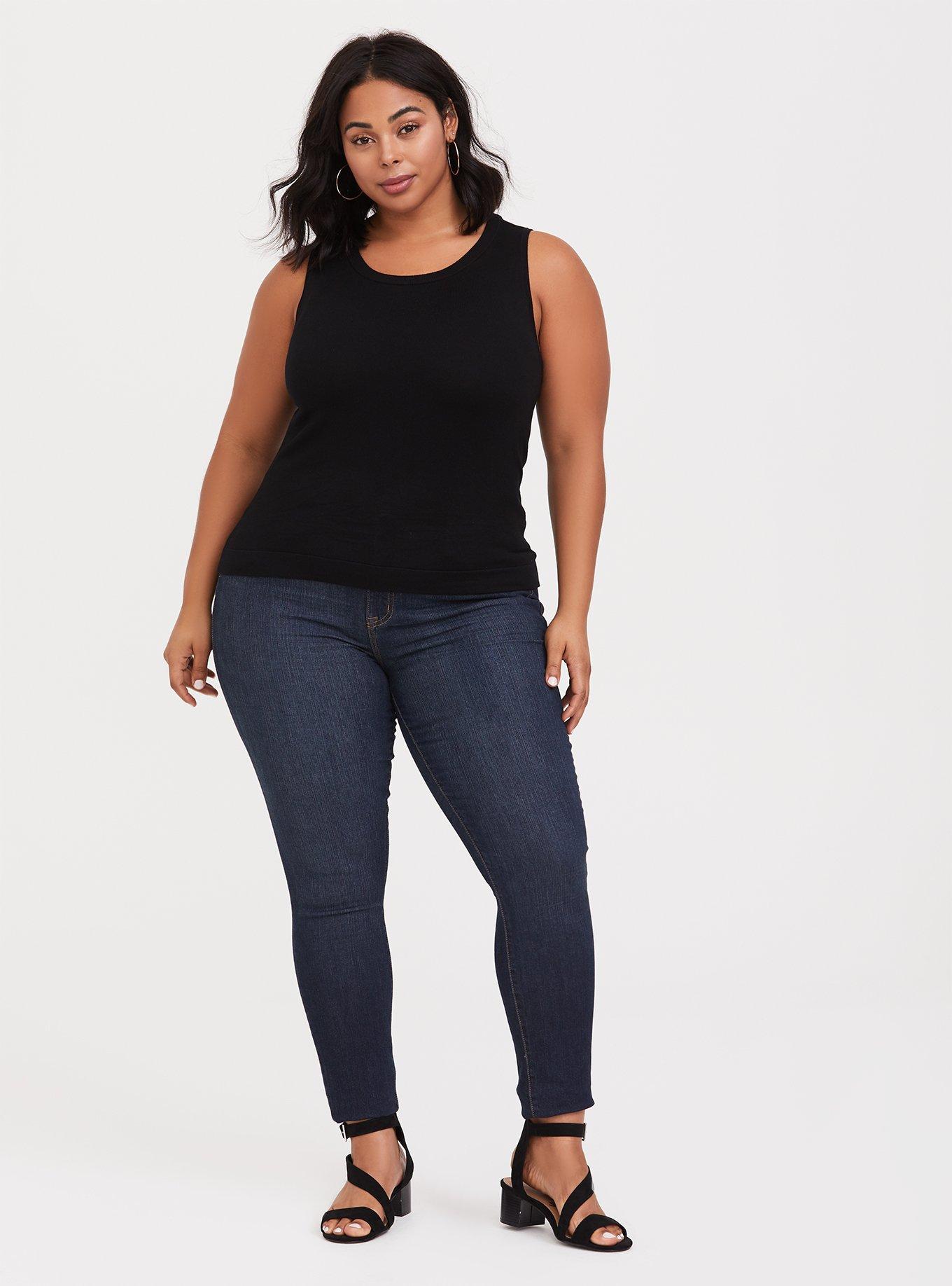 Plus Size Pullover Sleeveless Scoop Neck Sweater, BLACK, alternate