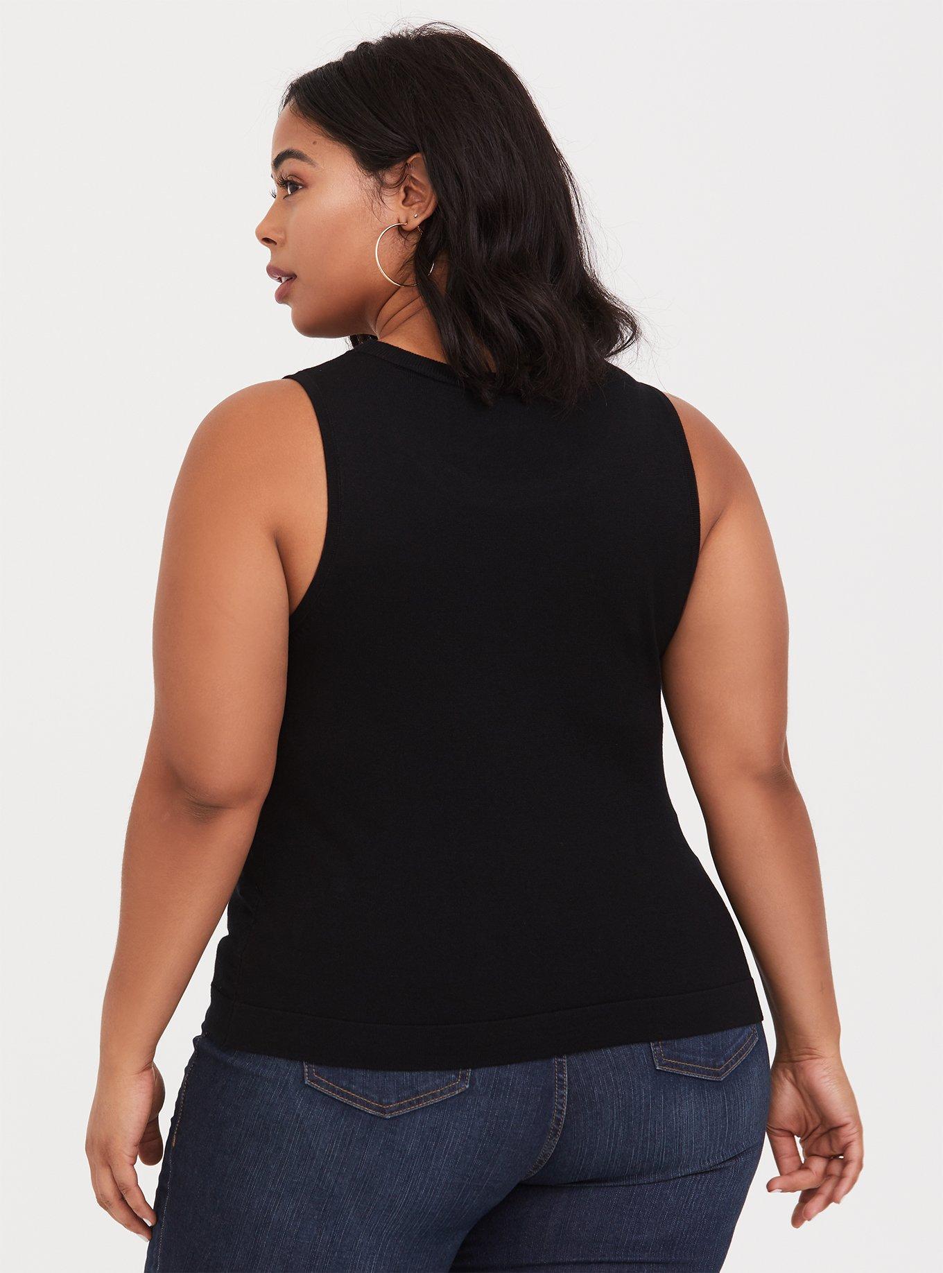 Plus Size Pullover Sleeveless Scoop Neck Sweater, BLACK, alternate