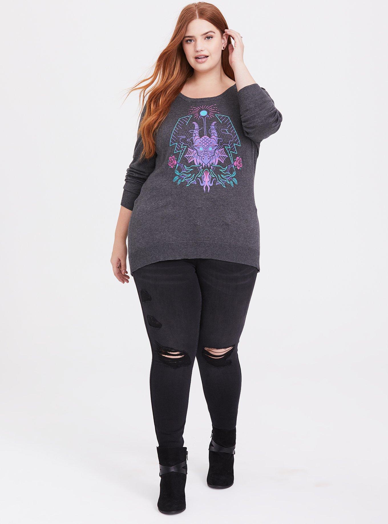 Disney Villains Maleficent Grey Sweater-knit Crisscross Back Top, GREY, alternate