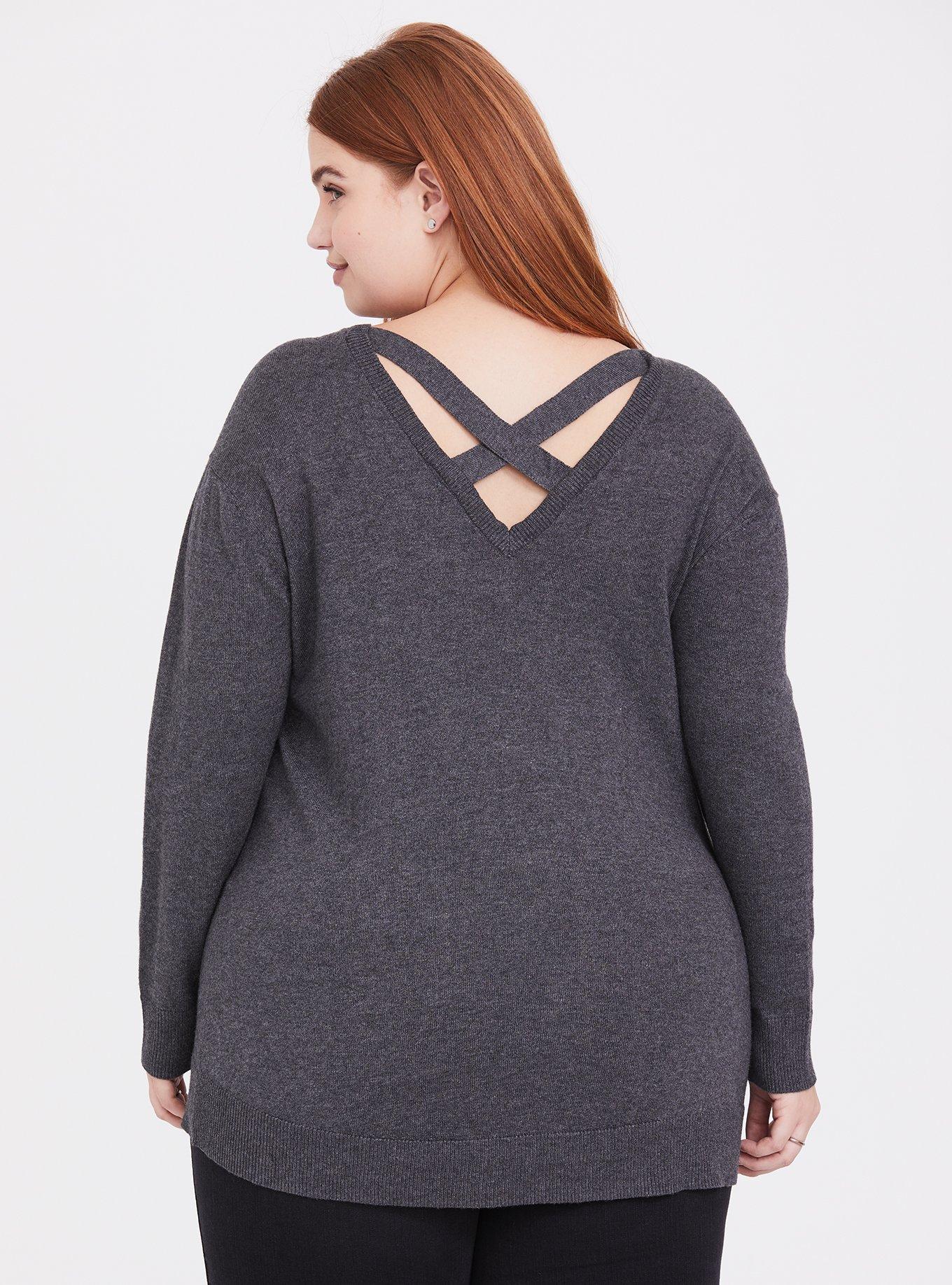 Disney Villains Maleficent Grey Sweater-knit Crisscross Back Top, GREY, alternate