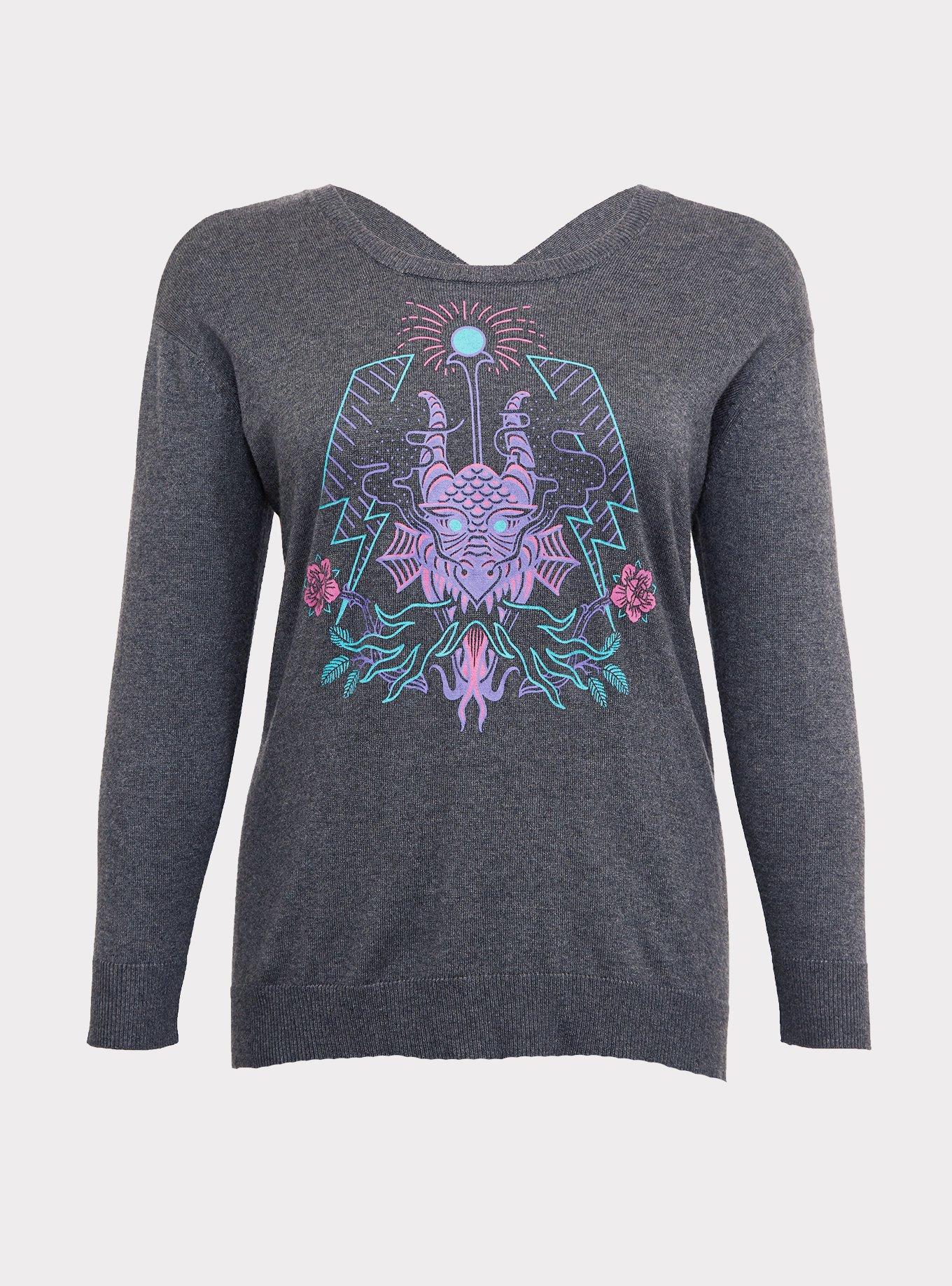 Disney Villains Maleficent Grey Sweater-knit Crisscross Back Top, GREY, hi-res
