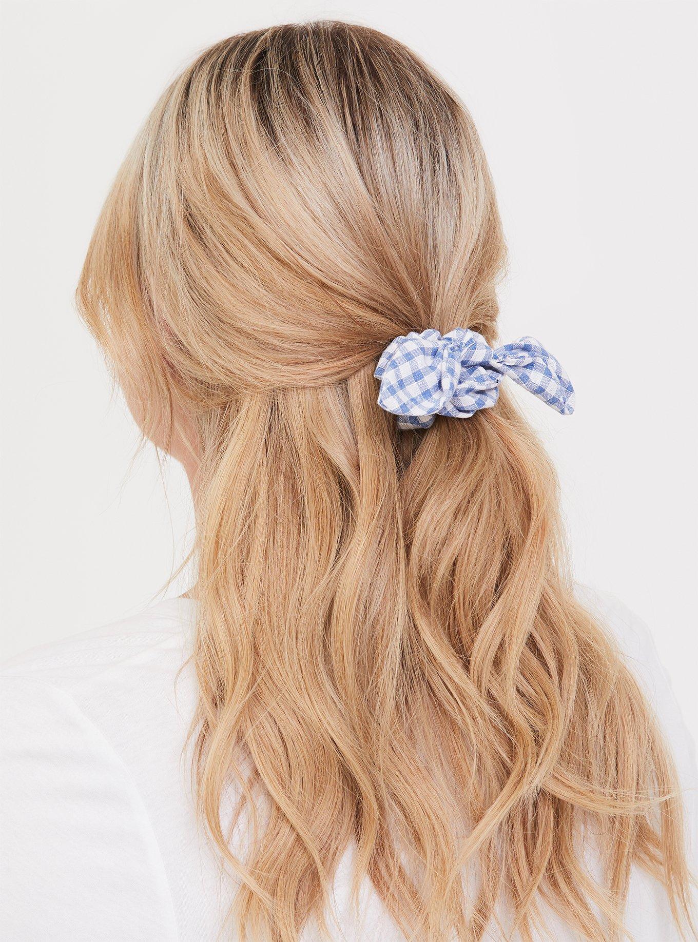 Blue Gingham & Polka Dot Hair Tie - Pack of 5, , alternate