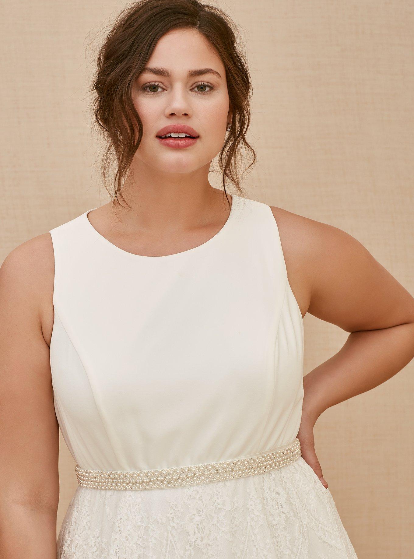 Plus Size - Ivory Lace Sash Belt Wedding Dress - Torrid