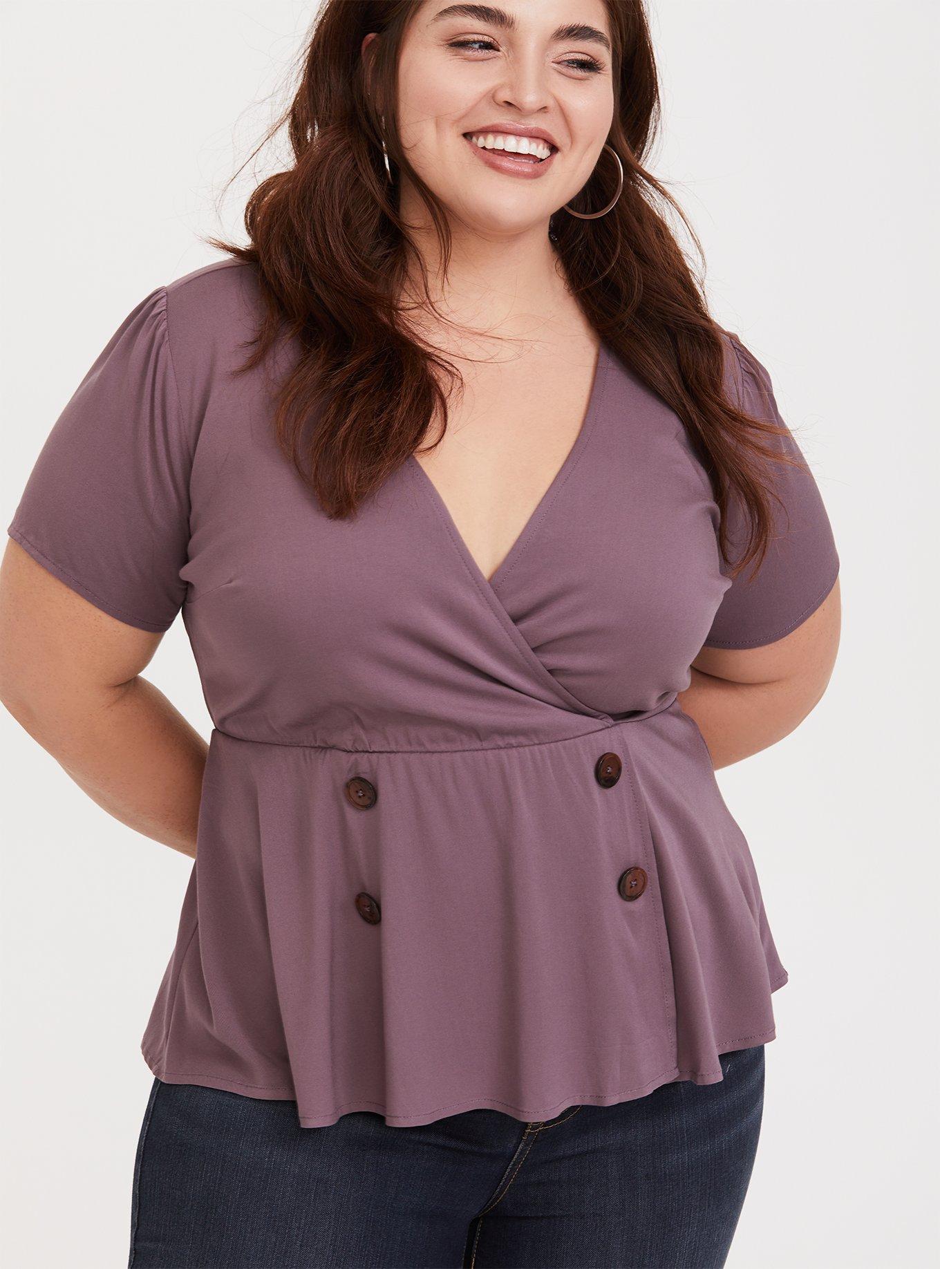Mauve Purple Stretch Challis Peplum Blouse, FLINT, alternate