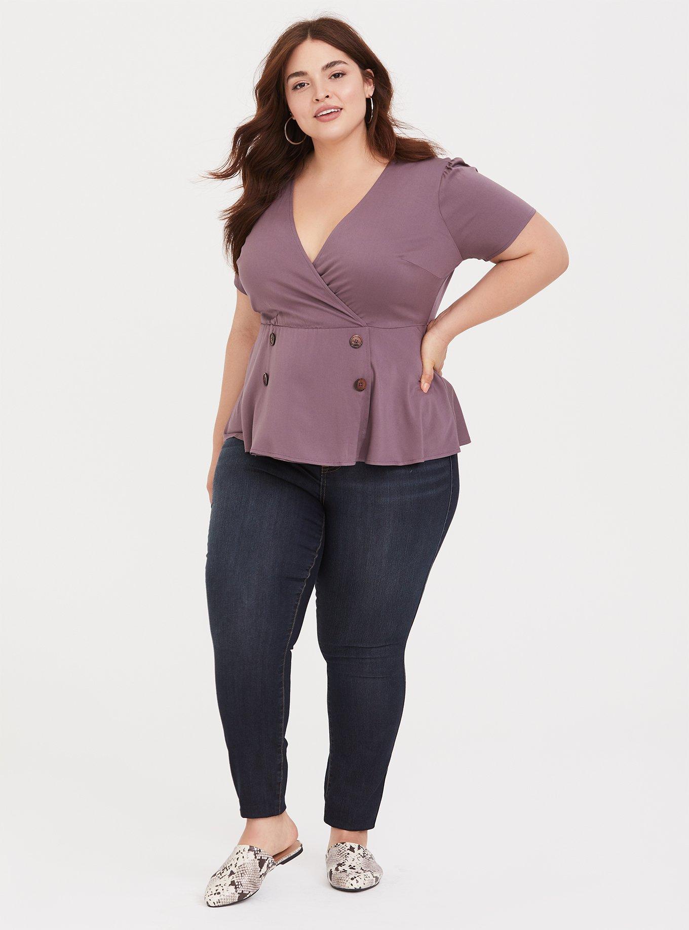 Mauve Purple Stretch Challis Peplum Blouse, FLINT, alternate