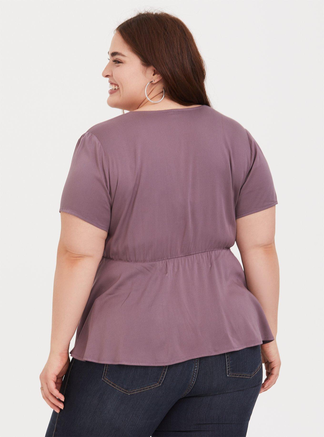 Mauve Purple Stretch Challis Peplum Blouse, FLINT, alternate