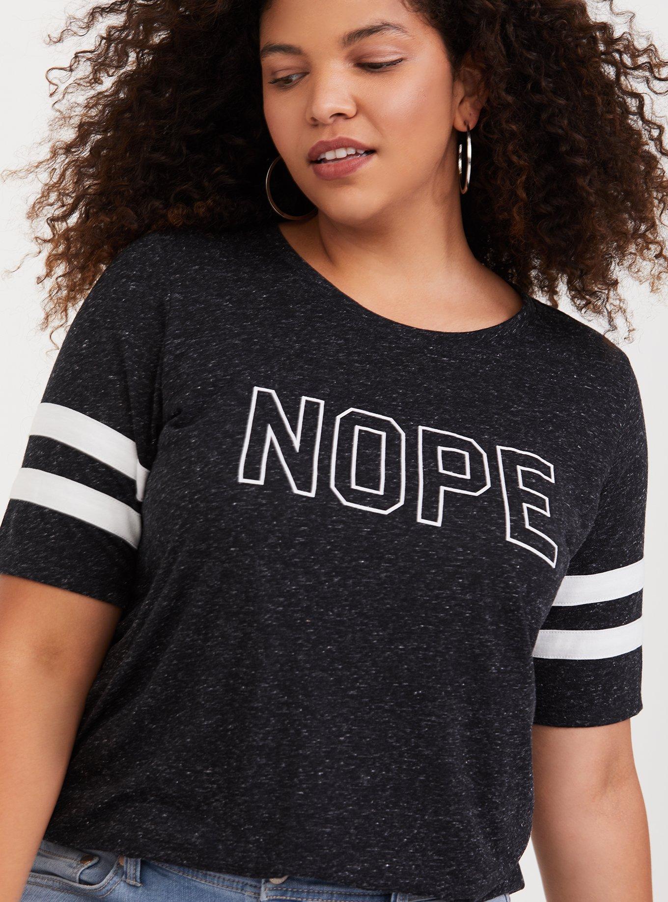 Plus Size Nope Black Marled Football Tee, DEEP BLACK, alternate