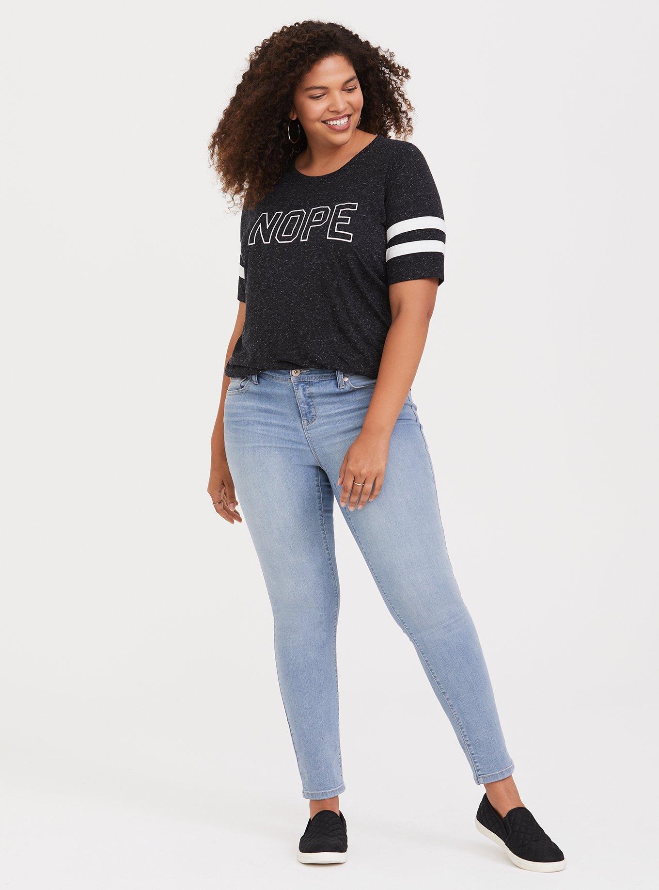 Plus Size Nope Black Marled Football Tee, DEEP BLACK, alternate