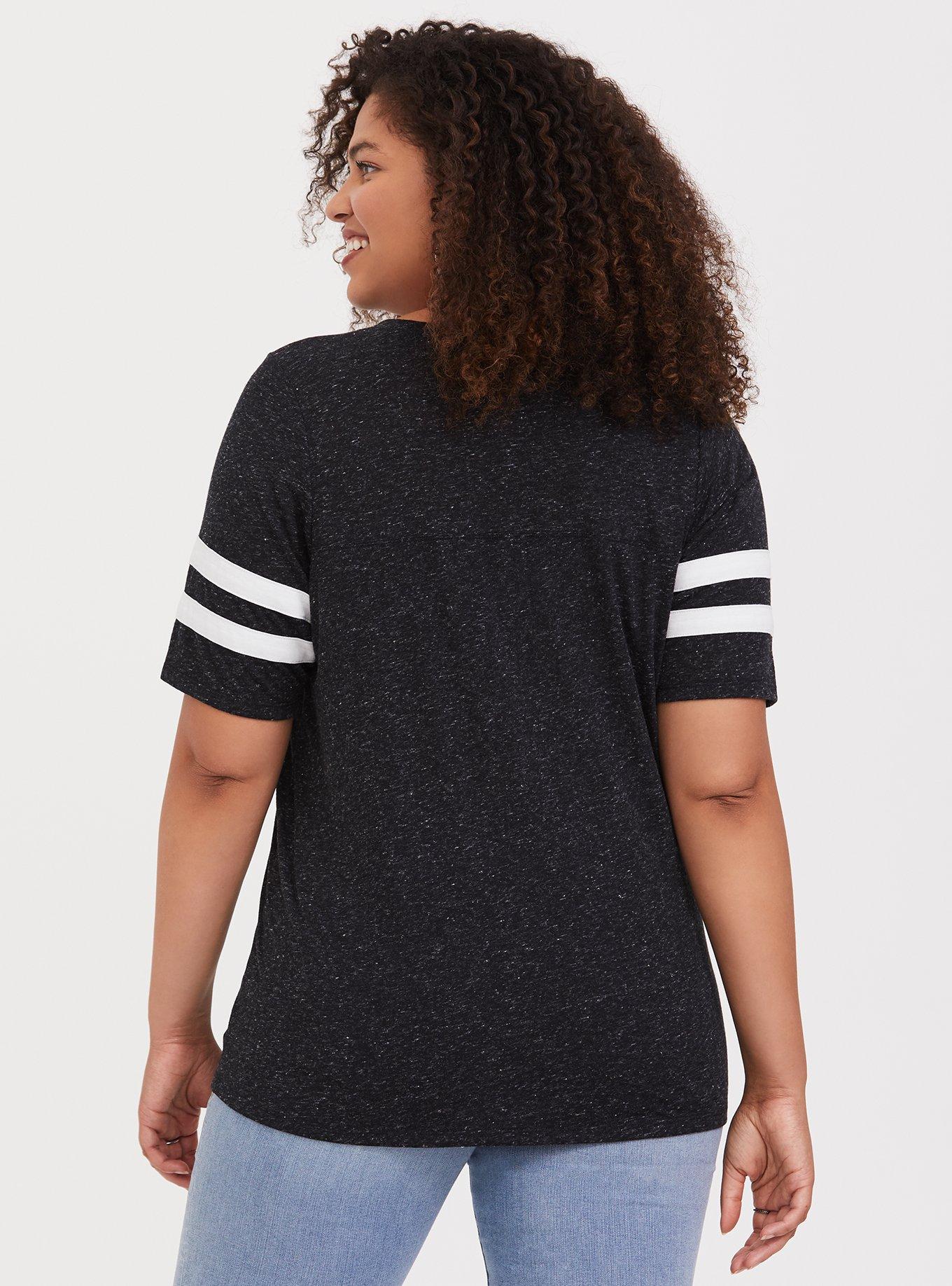 Plus Size Nope Black Marled Football Tee, DEEP BLACK, alternate