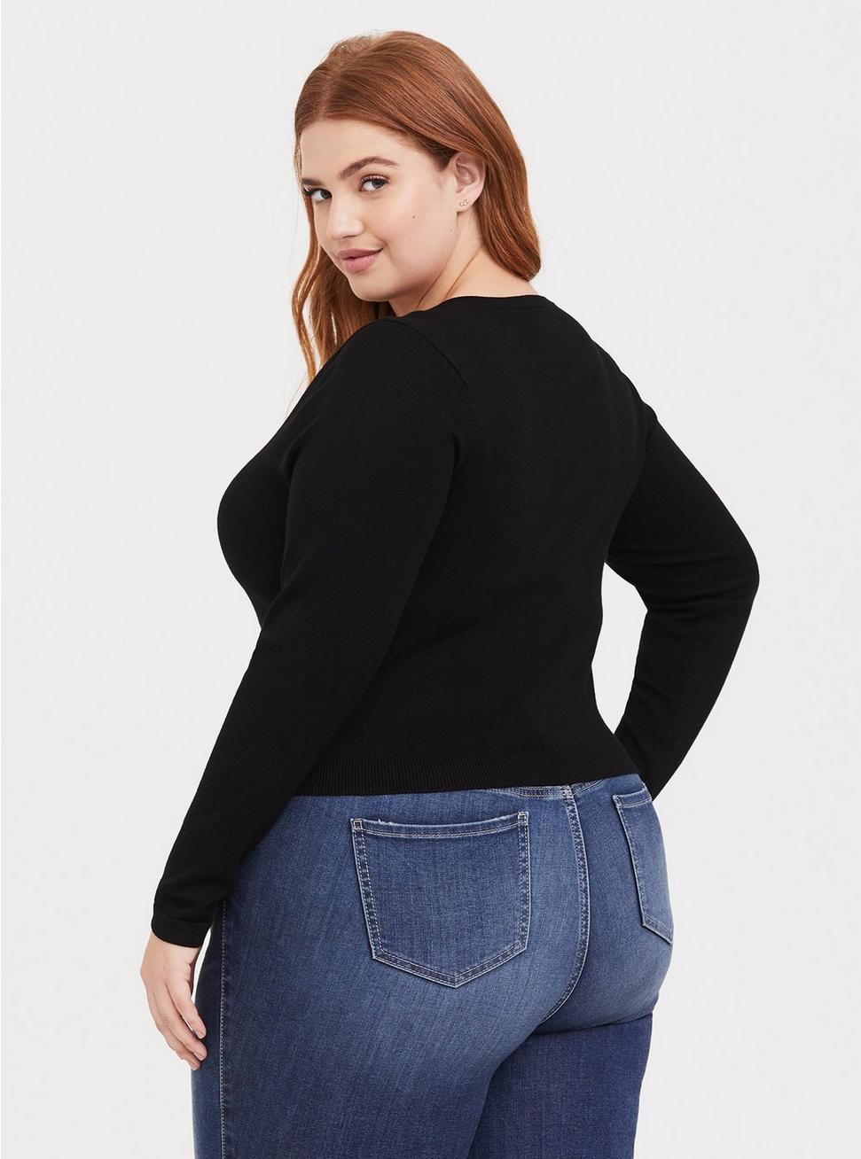 Black Crop Pullover Sweater, DEEP BLACK, alternate