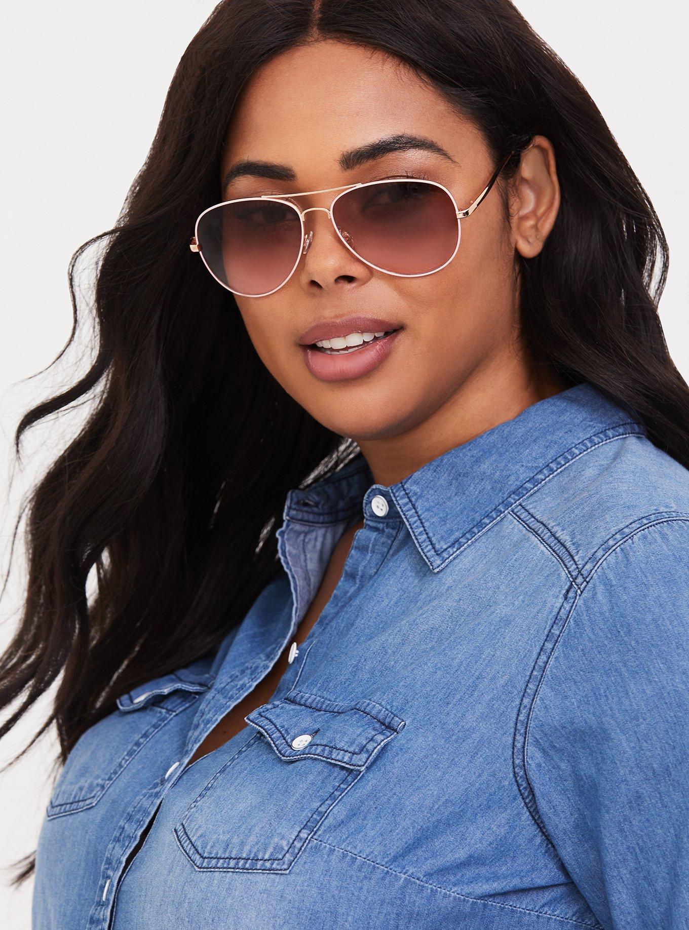 Plus Size Blush Pink Metal Aviator Sunglasses Torrid