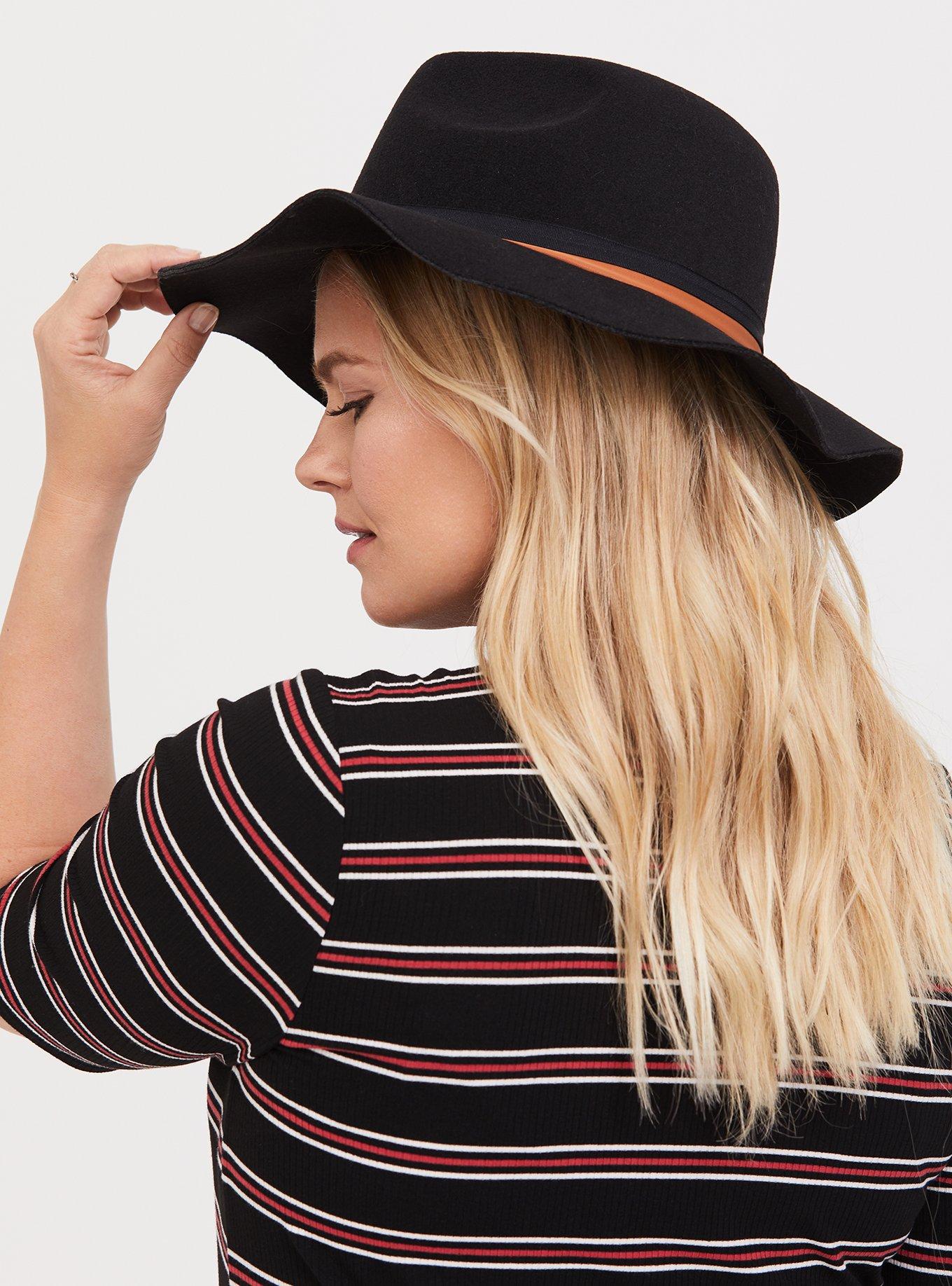 Plus Size Black Felt Panama Hat, BLACK, alternate