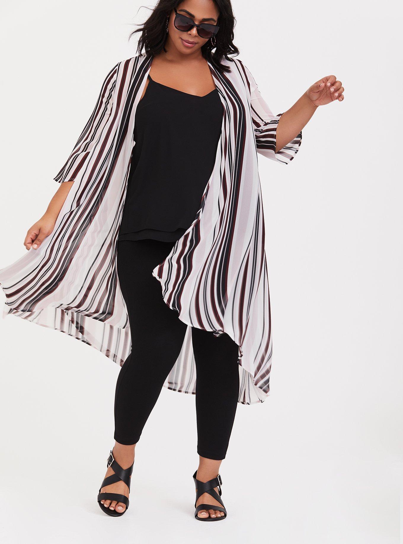 Chiffon High-Low Kimono, STRIPE, alternate