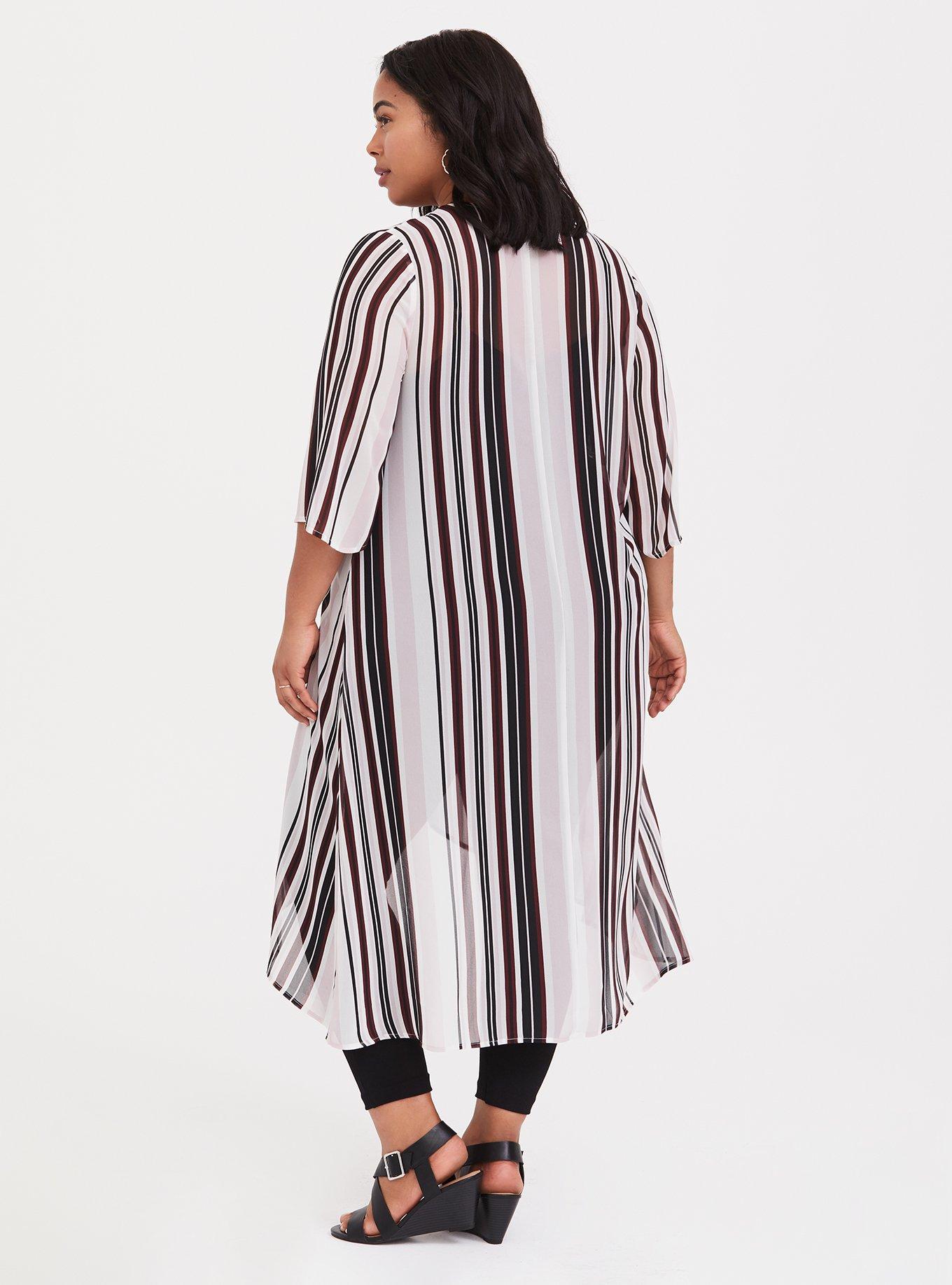 Chiffon High-Low Kimono, STRIPE, alternate