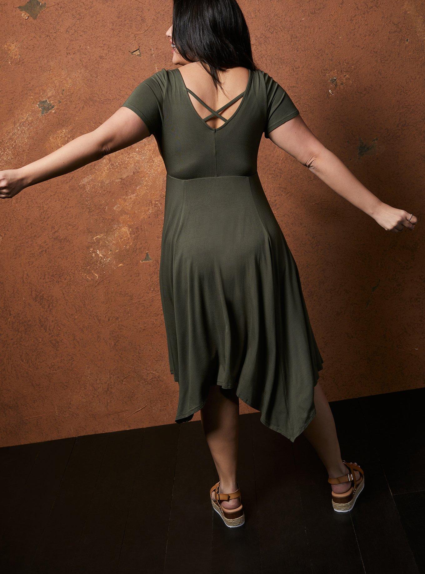 Plus Size - Super Soft Olive Green Handkerchief Skater Dress - Torrid