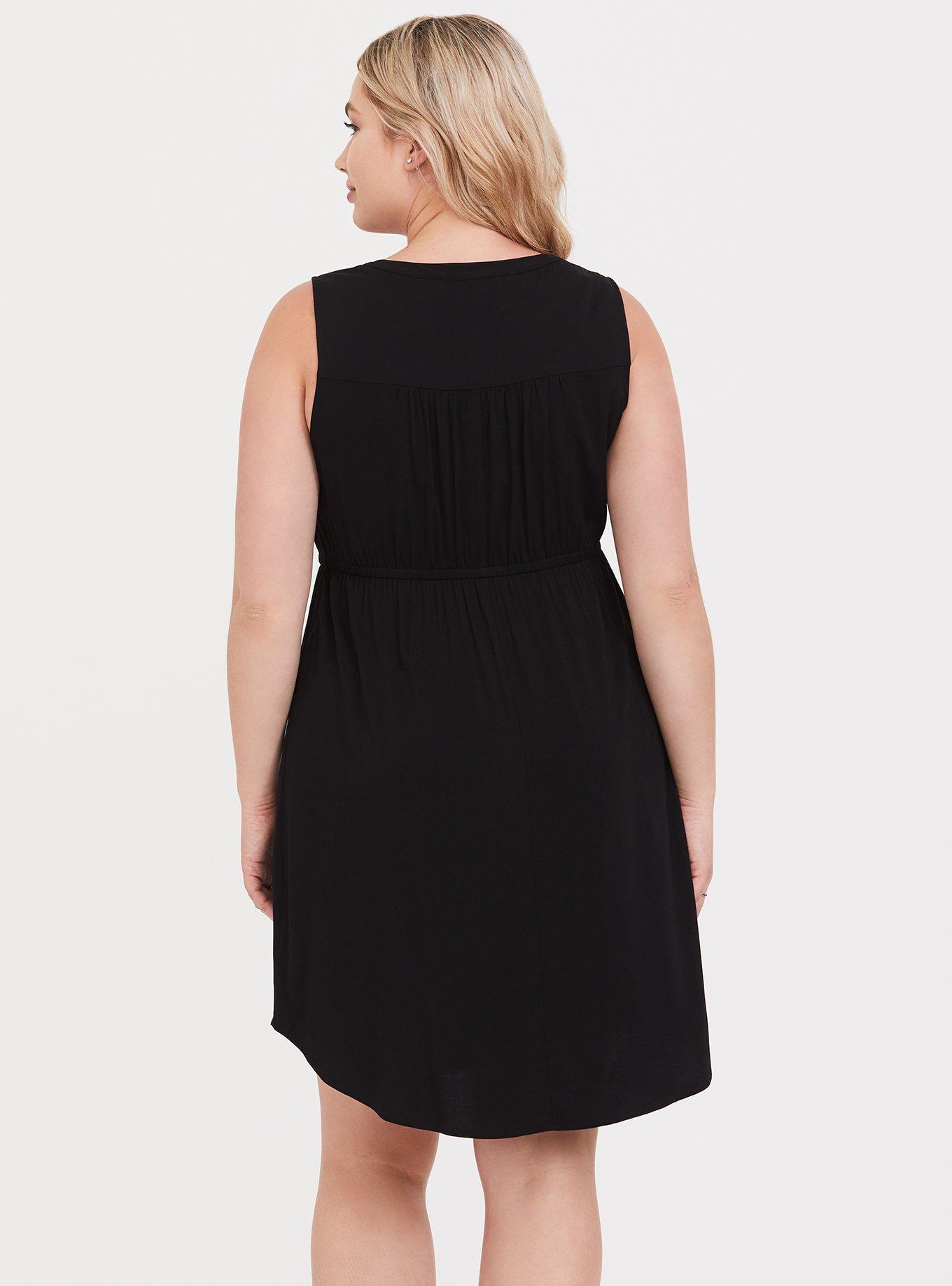 Plus Size Mini Challis Lace-Up Shirt Dress, DEEP BLACK, alternate