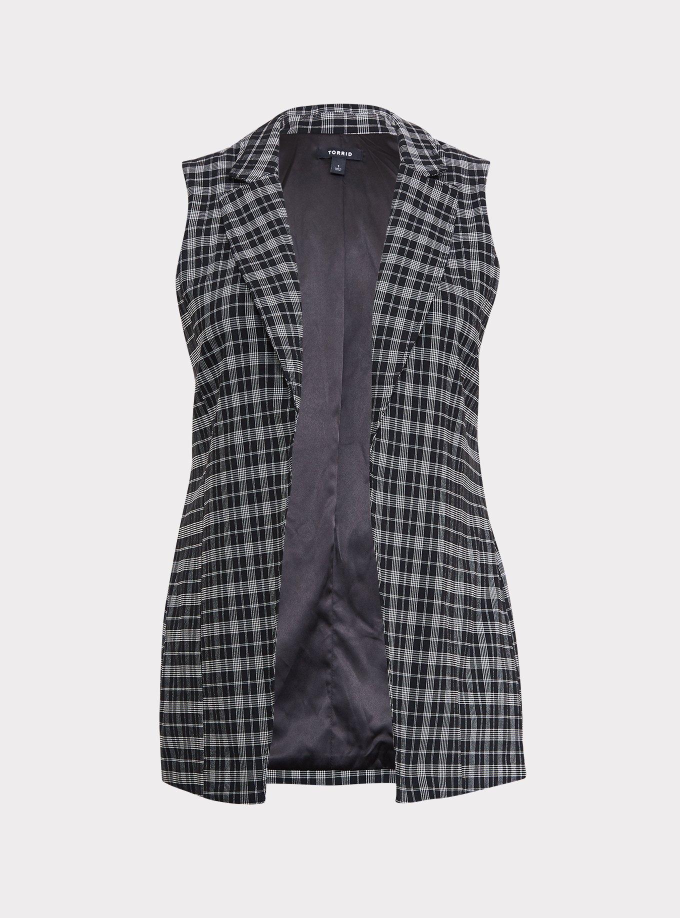 Plus Size - Black Plaid Self-Tie Cutaway Vest - Torrid