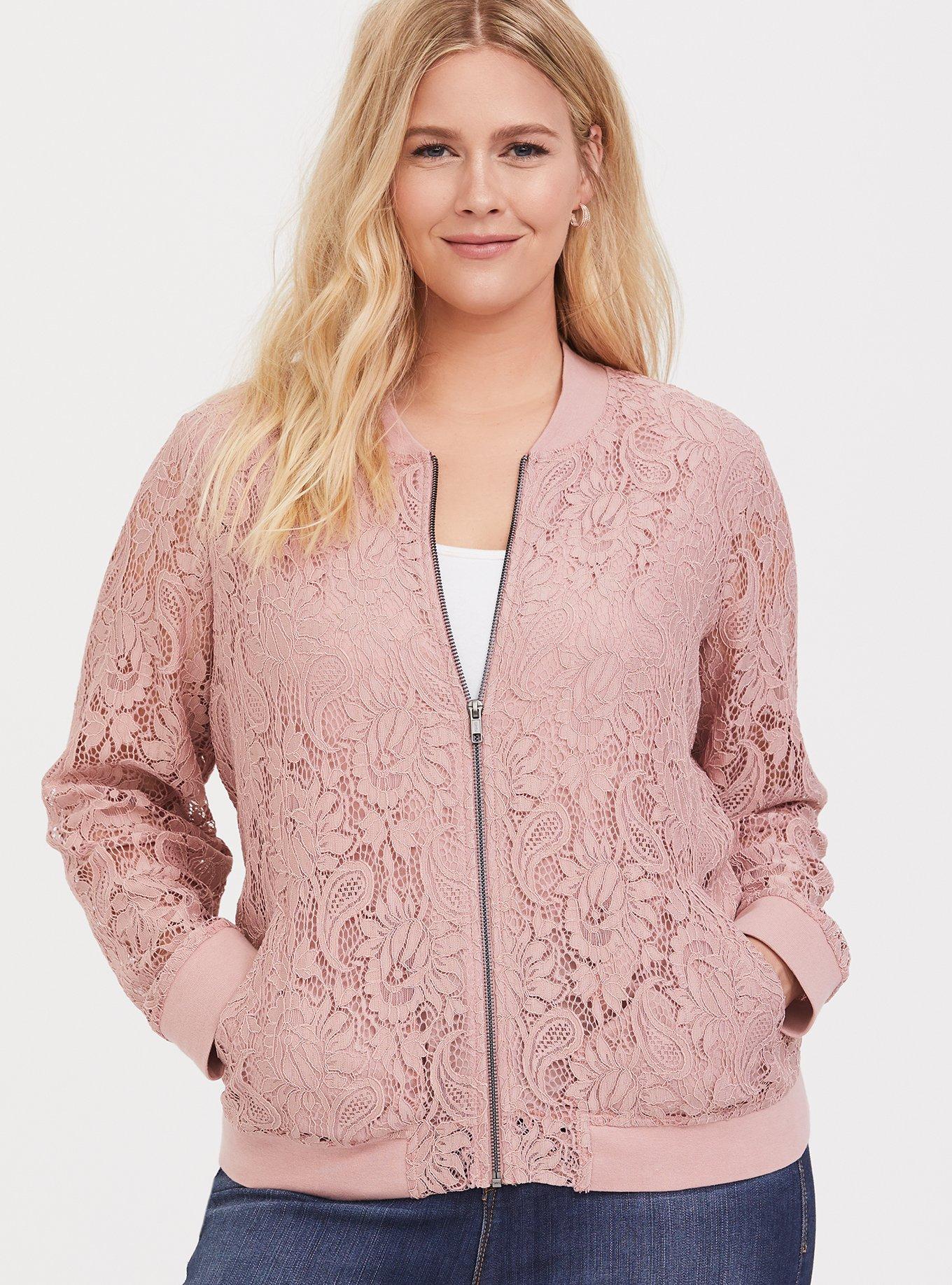 Plus size pink bomber jacket sale
