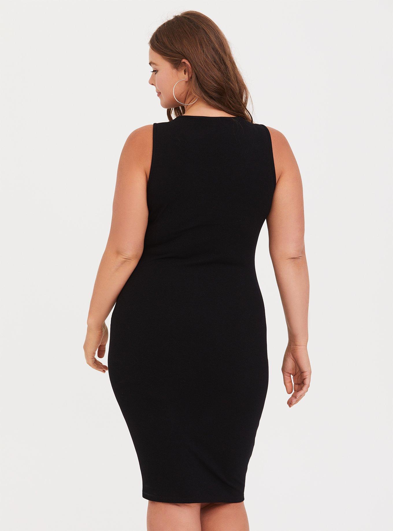 Black Rib Lace-Up Tank Dress, DEEP BLACK, alternate