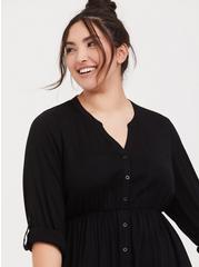 Plus Size Mini Challis Button-Front Shirt Dress, ASPHALT, alternate