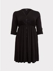 Plus Size Mini Challis Button-Front Shirt Dress, ASPHALT, hi-res