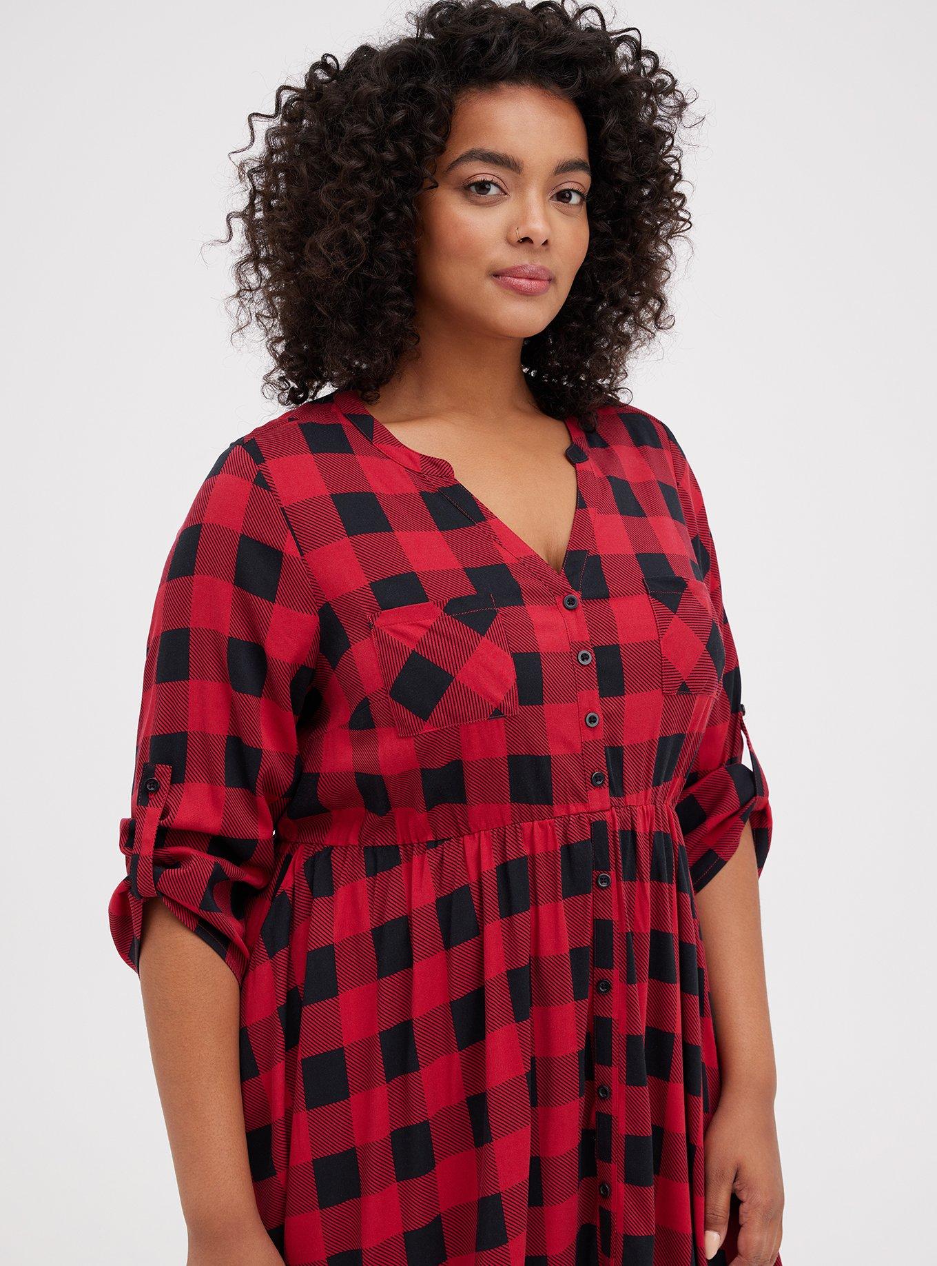 plus size buffalo plaid print shirtdress