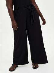 Pull-On Wide Leg Studio Knit Mid-Rise Tie-Front Pant, DEEP BLACK, hi-res