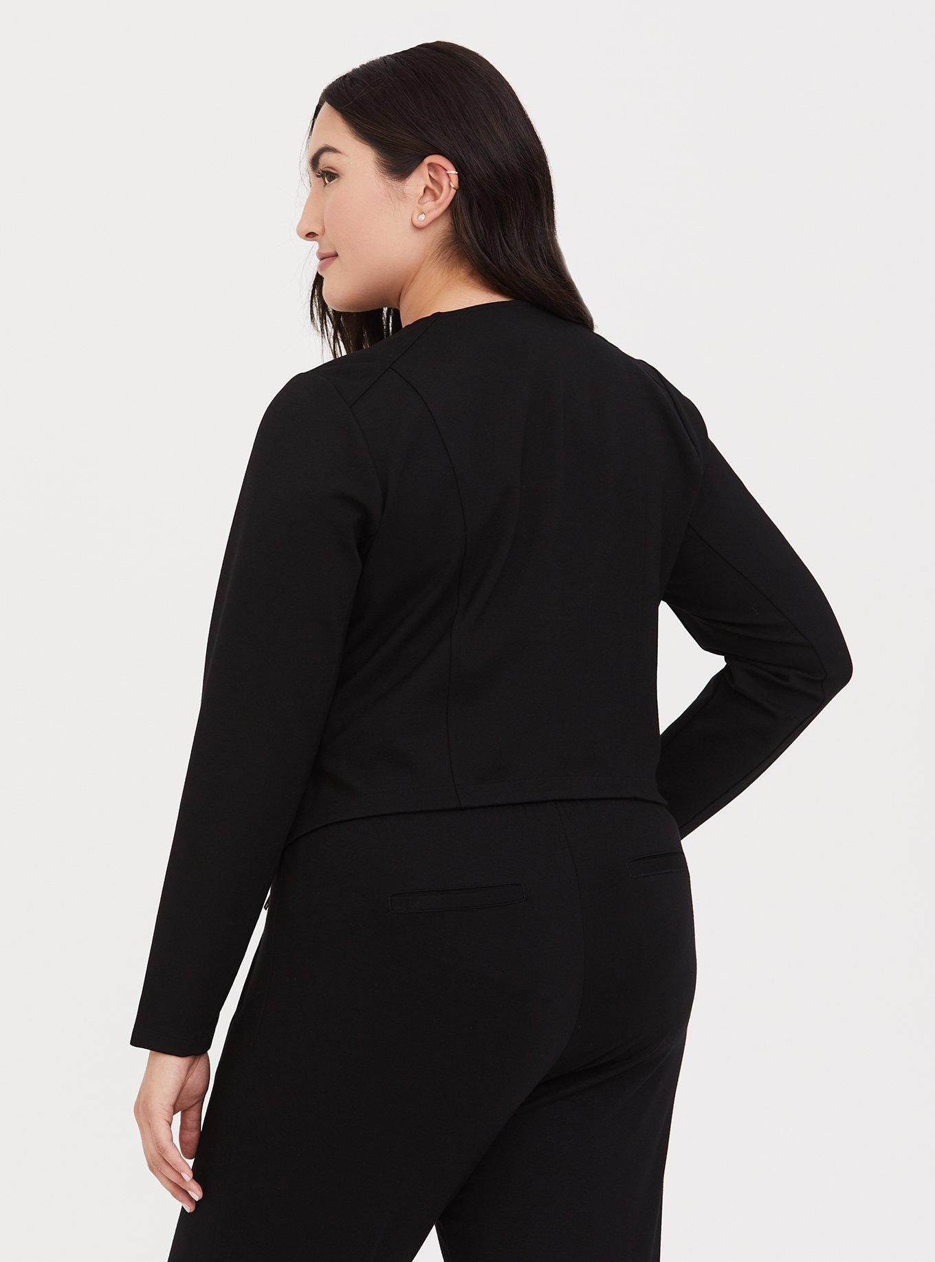 Plus Size Black Premium Ponte Moto Jacket, DEEP BLACK, alternate
