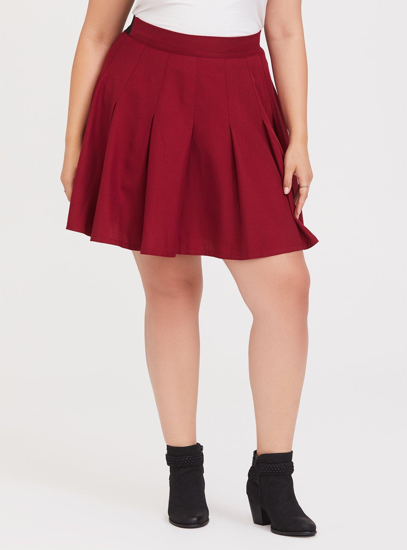 Plus Size Mini Twill Pleated Skater Skirt Torrid