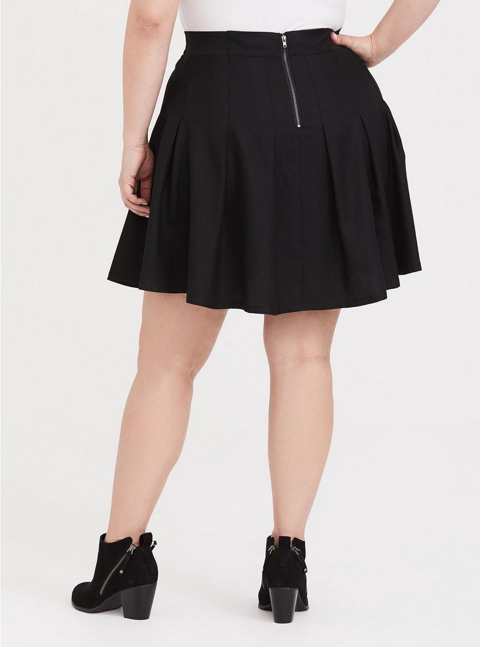 Mini Twill Pleated Skater Skirt, BLACK, alternate