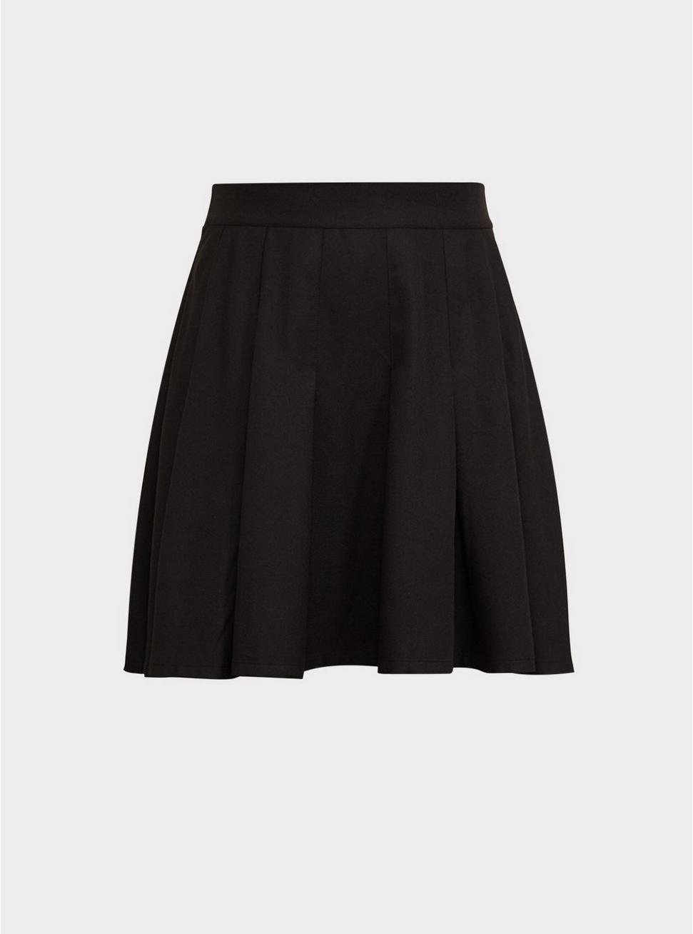 Mini Twill Pleated Skater Skirt, BLACK, hi-res