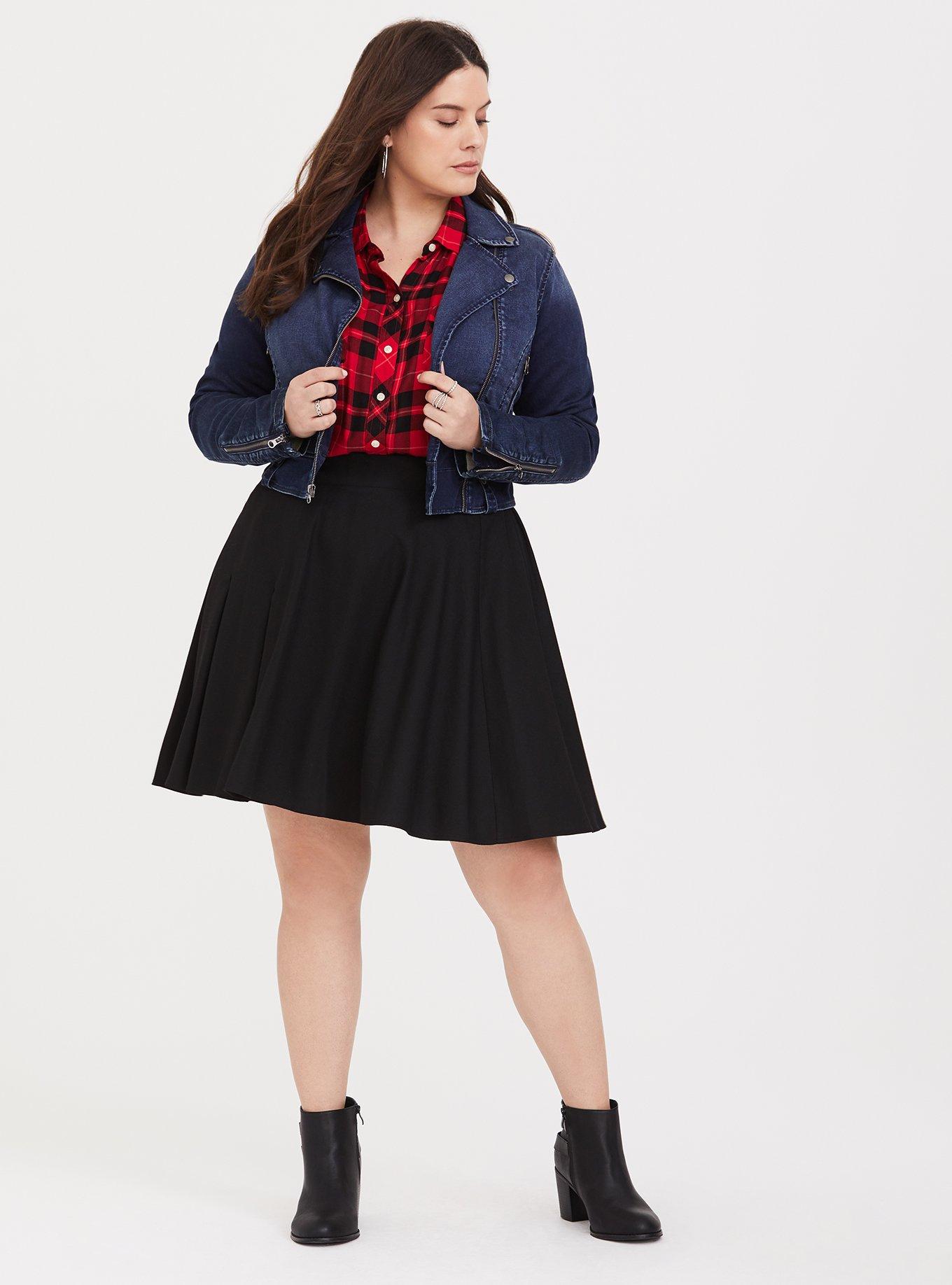 Plus Size Mini Twill Pleated Skater Skirt Torrid
