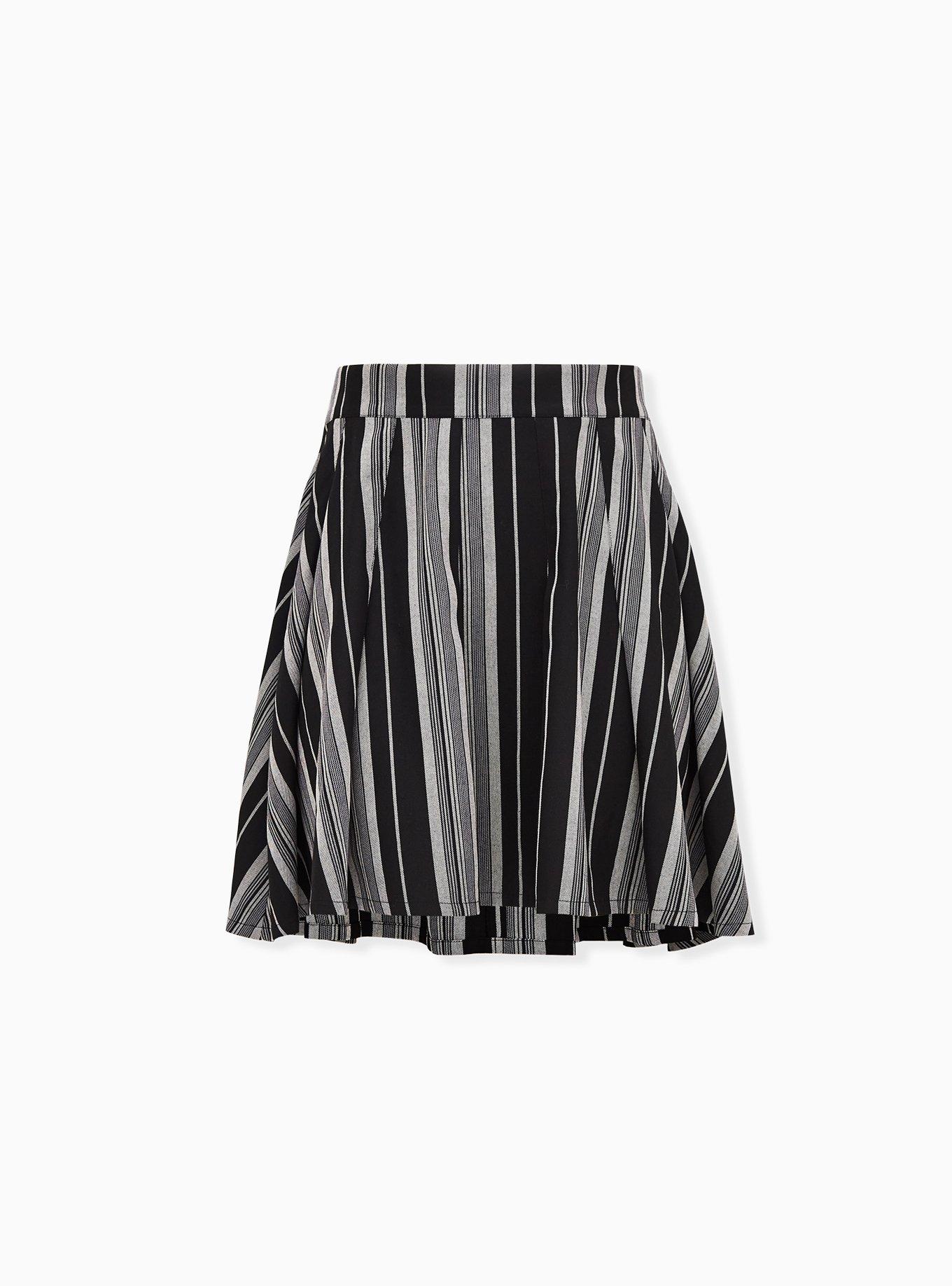 Plus Size Mini Twill Pleated Skater Skirt, BLACK STRIPE, hi-res