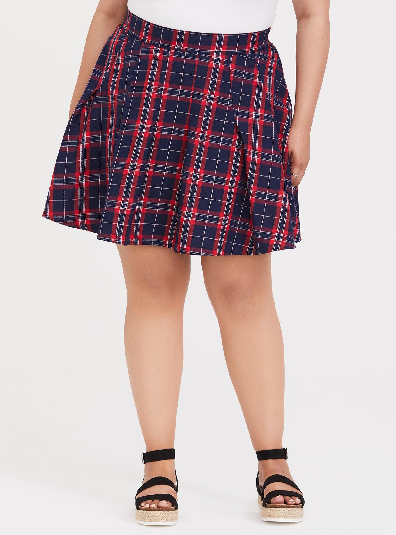 Plus Size Mini Twill Pleated Skater Skirt Torrid