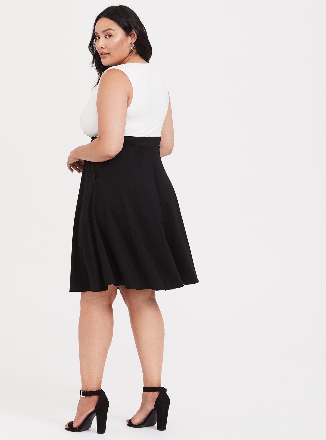 Plus Size White Black Jersey & Ponte Skater Dress, CLOUD DANCER, alternate