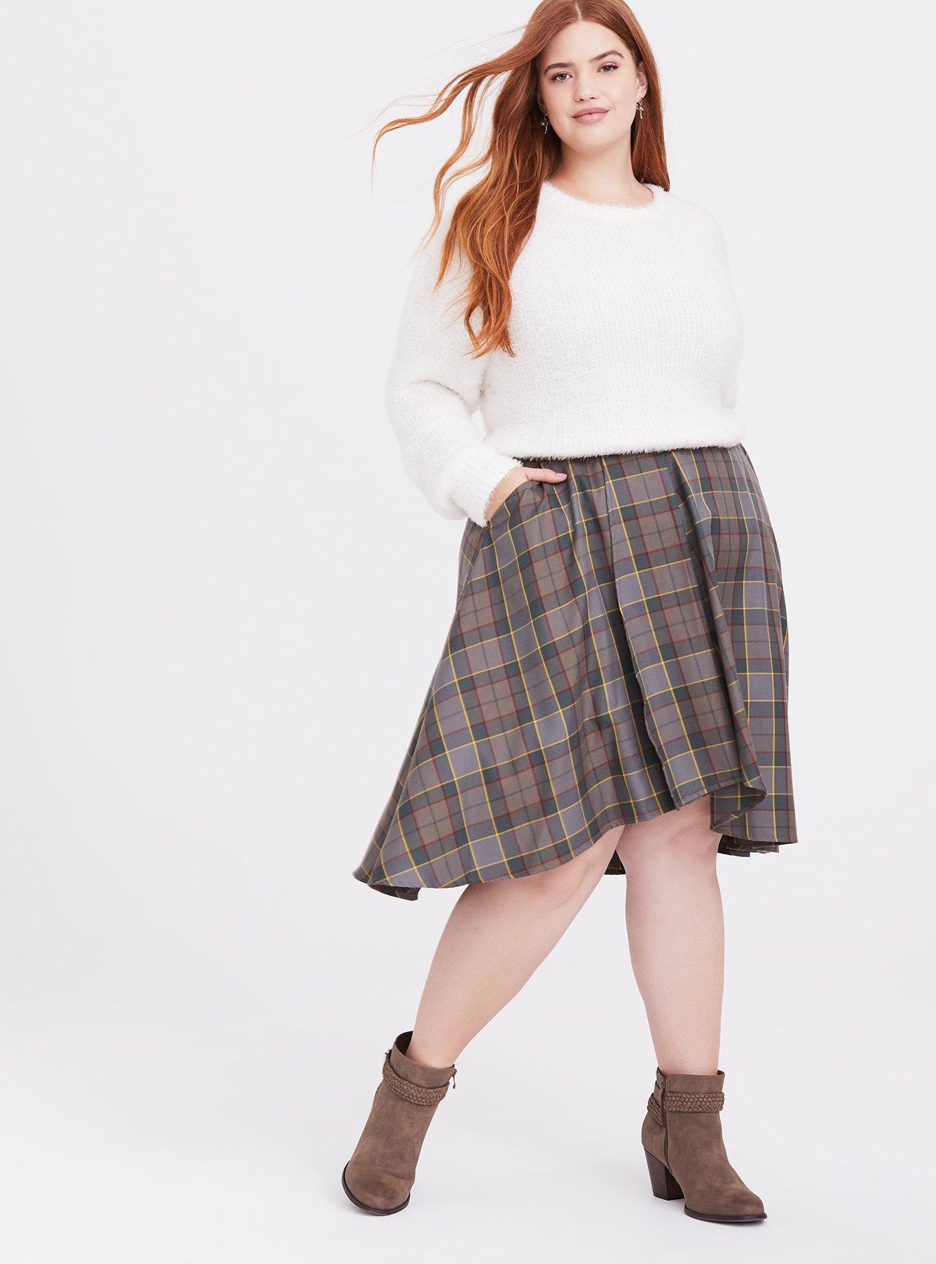 Plus size 2024 plaid wrap skirt