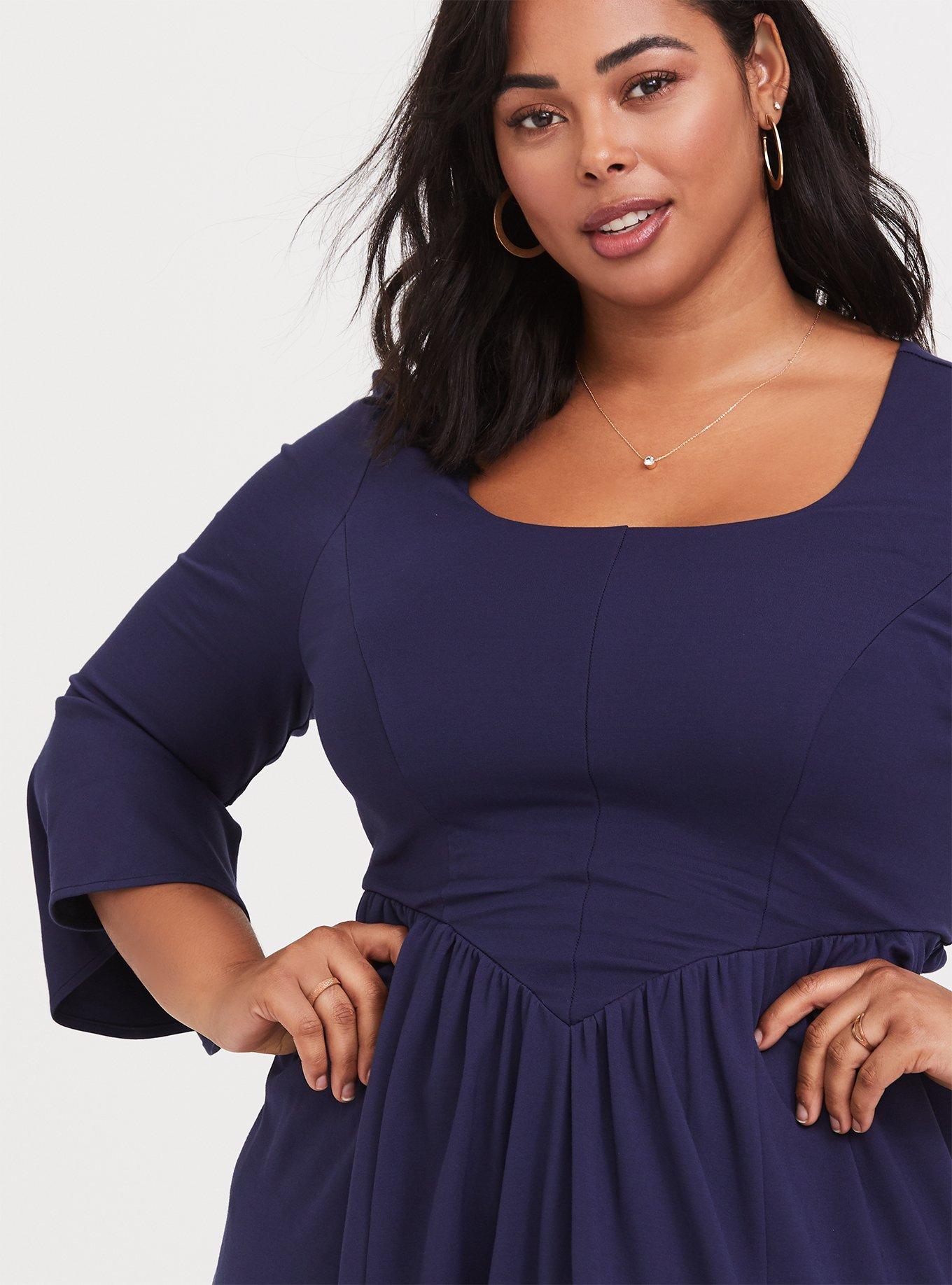 Plus Size Outlander Navy Bell Sleeve Hi Lo Midi Dress Torrid